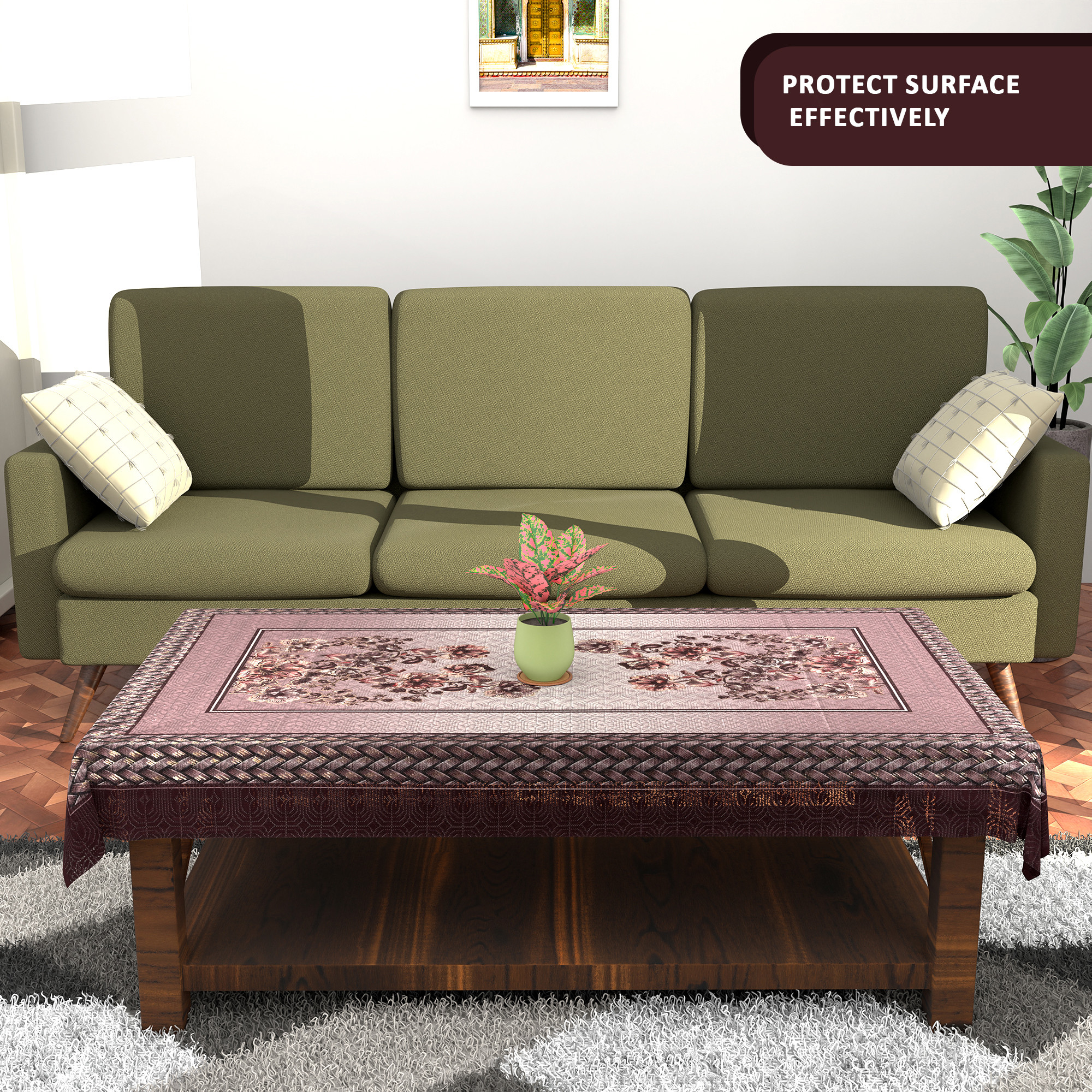 Kuber Industries 40x60 Inches Table Cover for Centre Table  4 Seater Dining Table  Teapoy Cover for Coffee Study  Office Desk  Peach