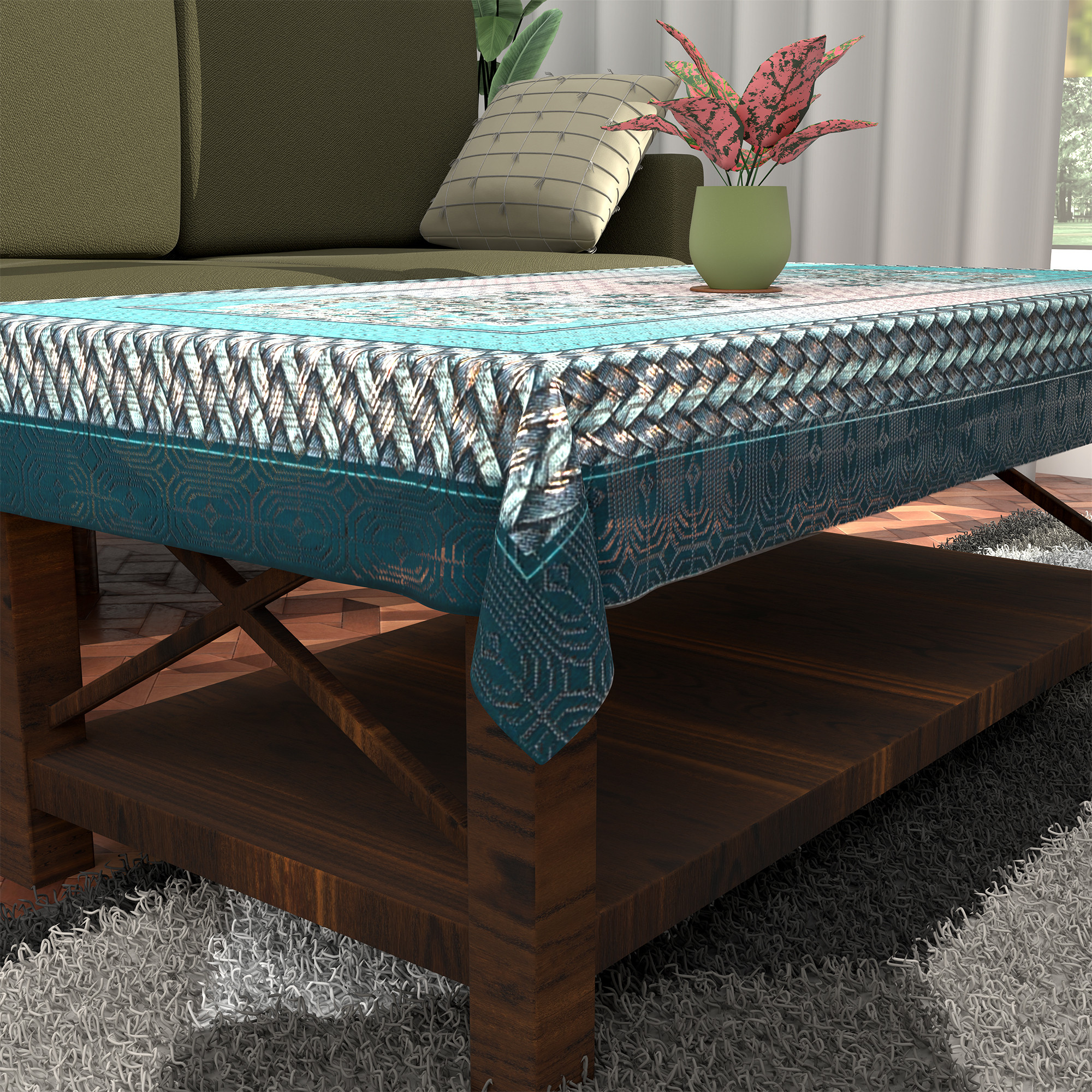 Kuber Industries 40x60 Inches Table Cover for Centre Table  4 Seater Dining Table  Teapoy Cover for Coffee Study  Office Desk  Blue