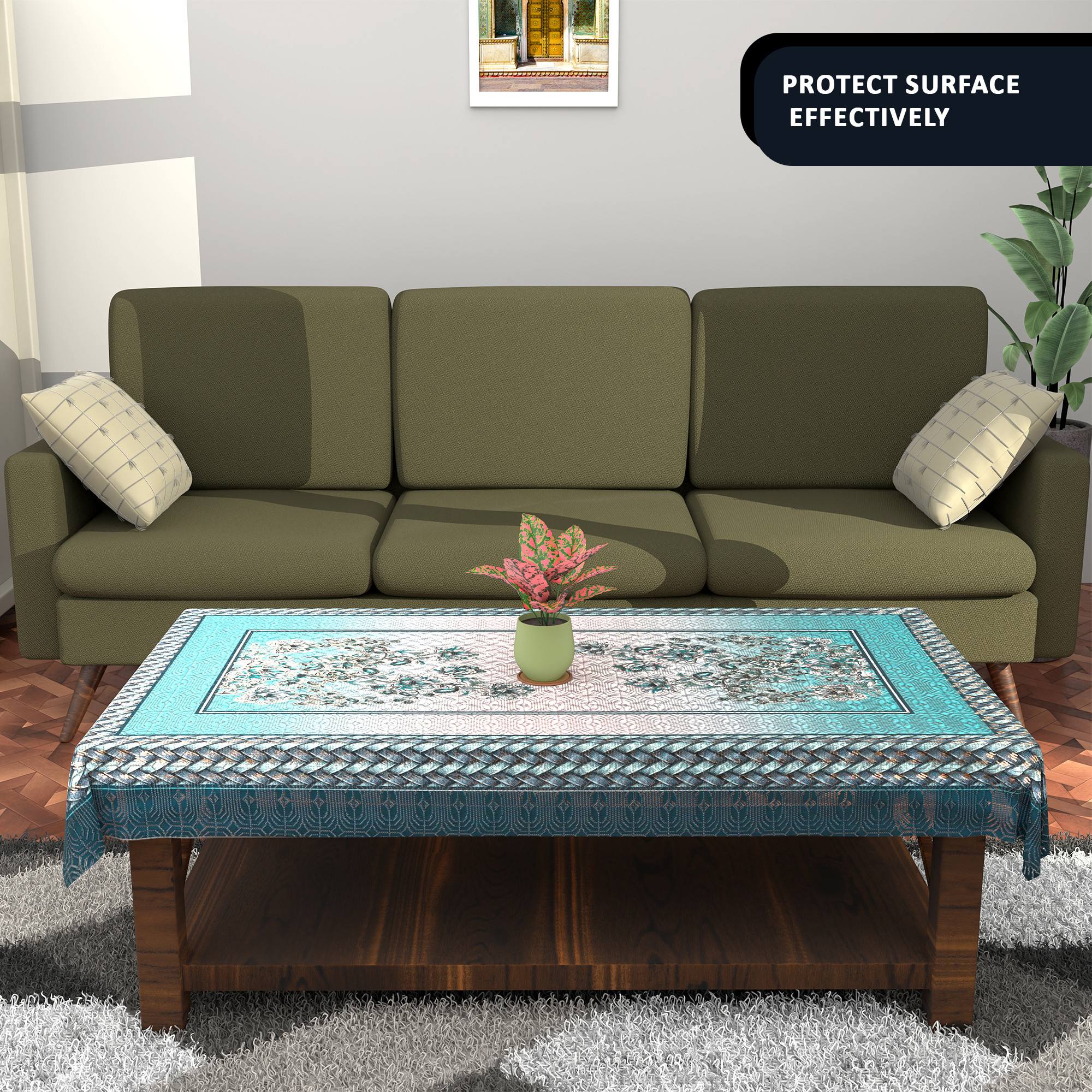 Kuber Industries 40x60 Inches Table Cover for Centre Table  4 Seater Dining Table  Teapoy Cover for Coffee Study  Office Desk  Blue