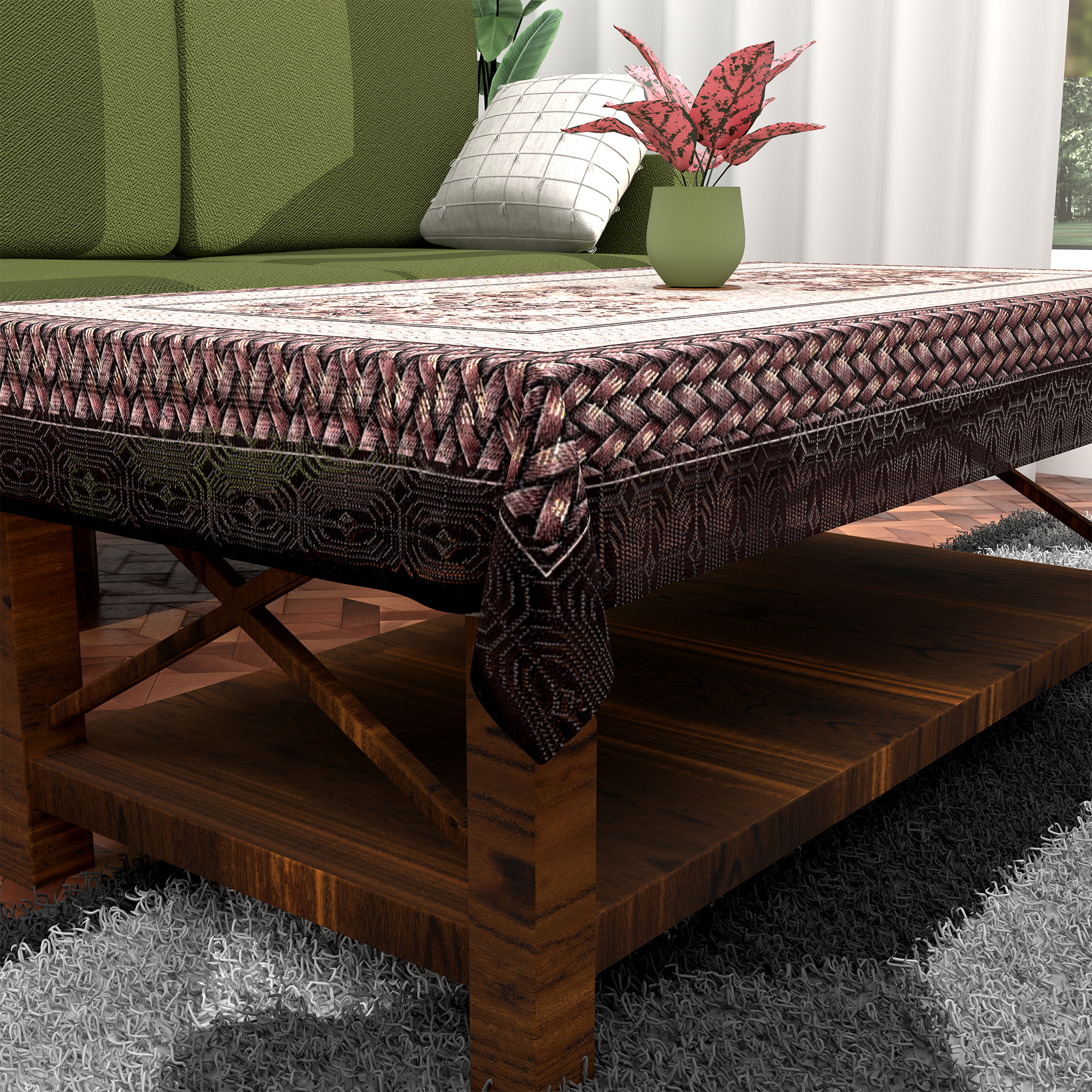 Kuber Industries 40x60 Inches Table Cover for Centre Table  4 Seater Dining Table  Teapoy Cover for Coffee Study  Office Desk  Cream  Brown