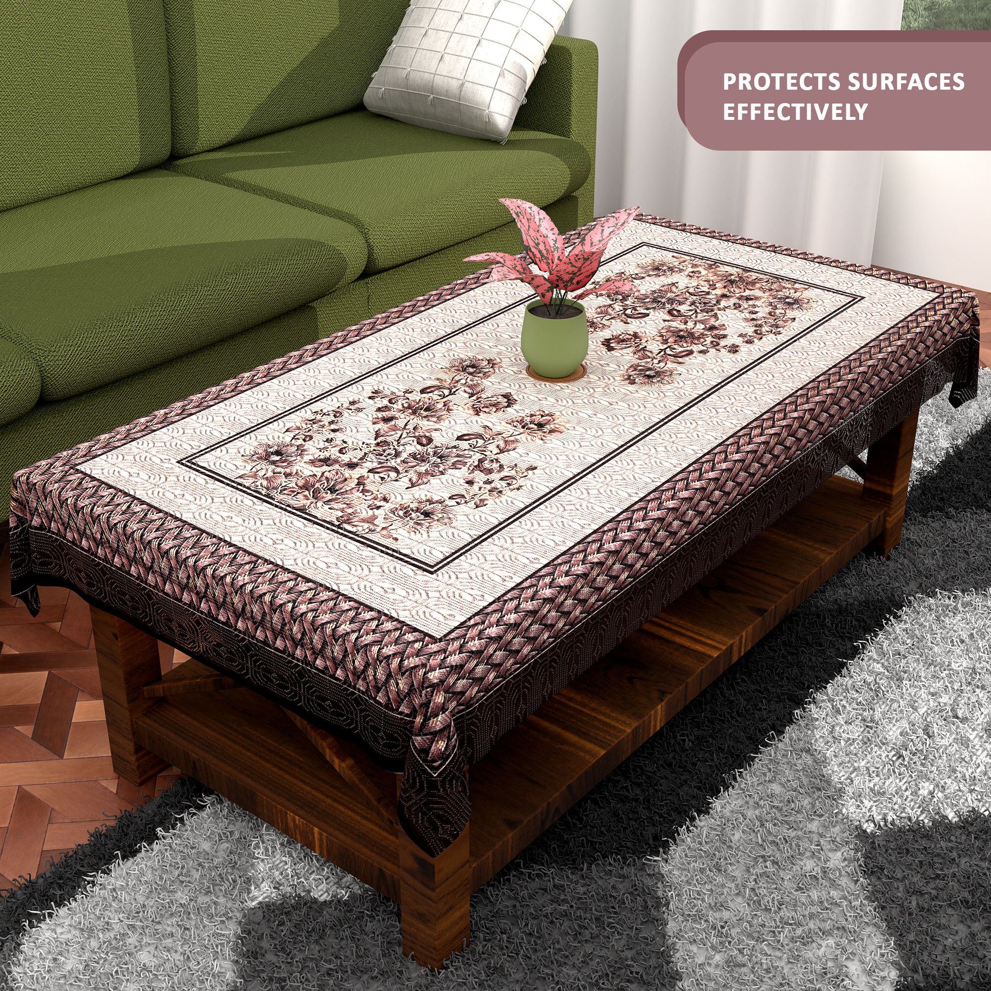 Kuber Industries 40x60 Inches Table Cover for Centre Table  4 Seater Dining Table  Teapoy Cover for Coffee Study  Office Desk  Cream  Brown