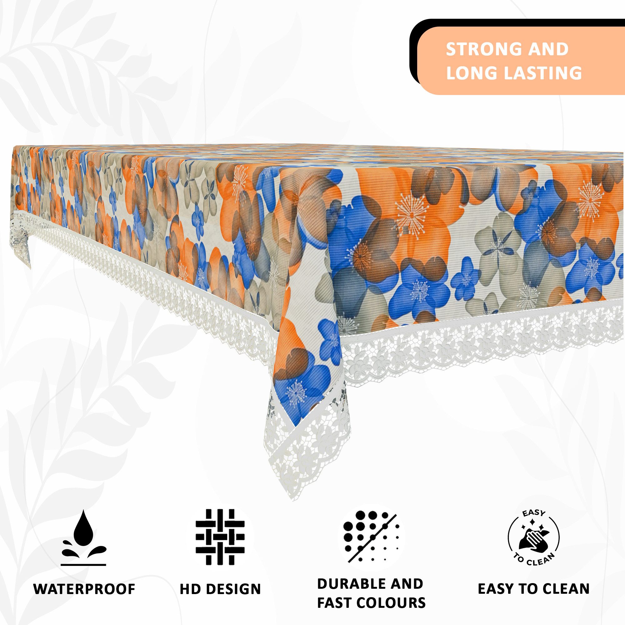 Kuber Industries 40x60 Inches Waterproof 4 Seater Dining Table Cover  Durable  Wipeable Centre Table Sheet Cloth  Protector for Home Bedroom  Office  Multi Floral - White Blue