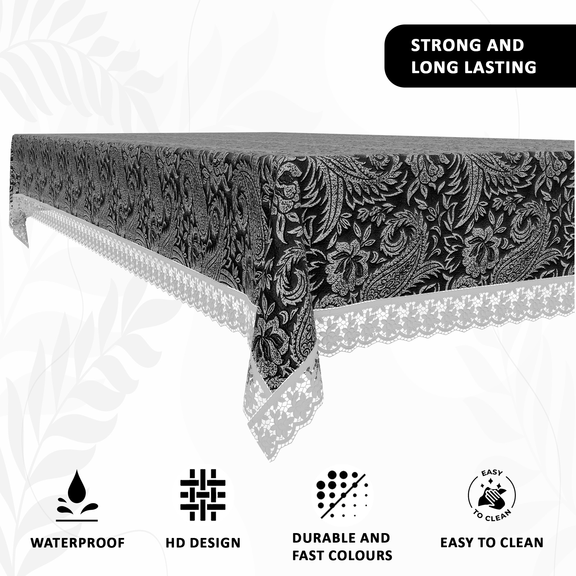 Kuber Industries 40x60 Inches Waterproof 4 Seater Dining Table Cover  Durable  Wipeable Centre Table Sheet Cloth  Protector for Home Bedroom  Office  Multi Floral - Black Silver