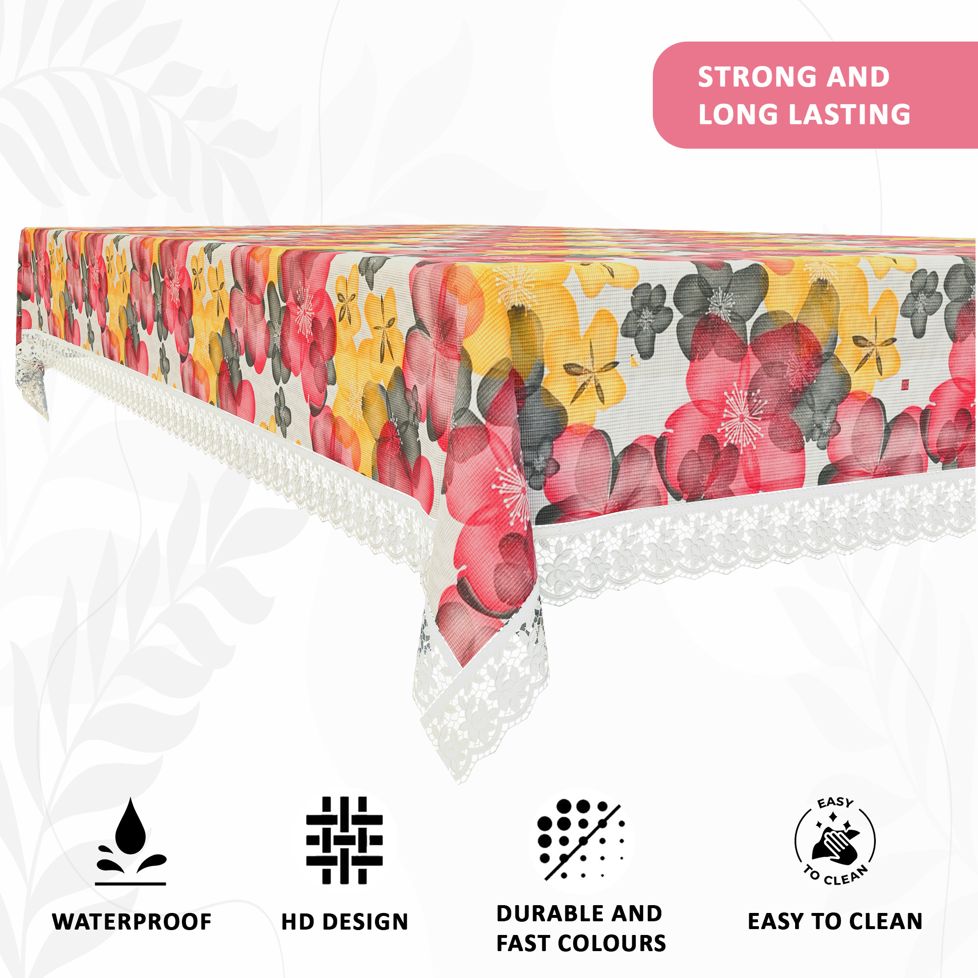 Kuber Industries 40x60 Inches Waterproof 4 Seater Dining Table Cover  Durable  Wipeable Centre Table Sheet Cloth  Protector for Home Bedroom  Office  Multi Floral - White Red