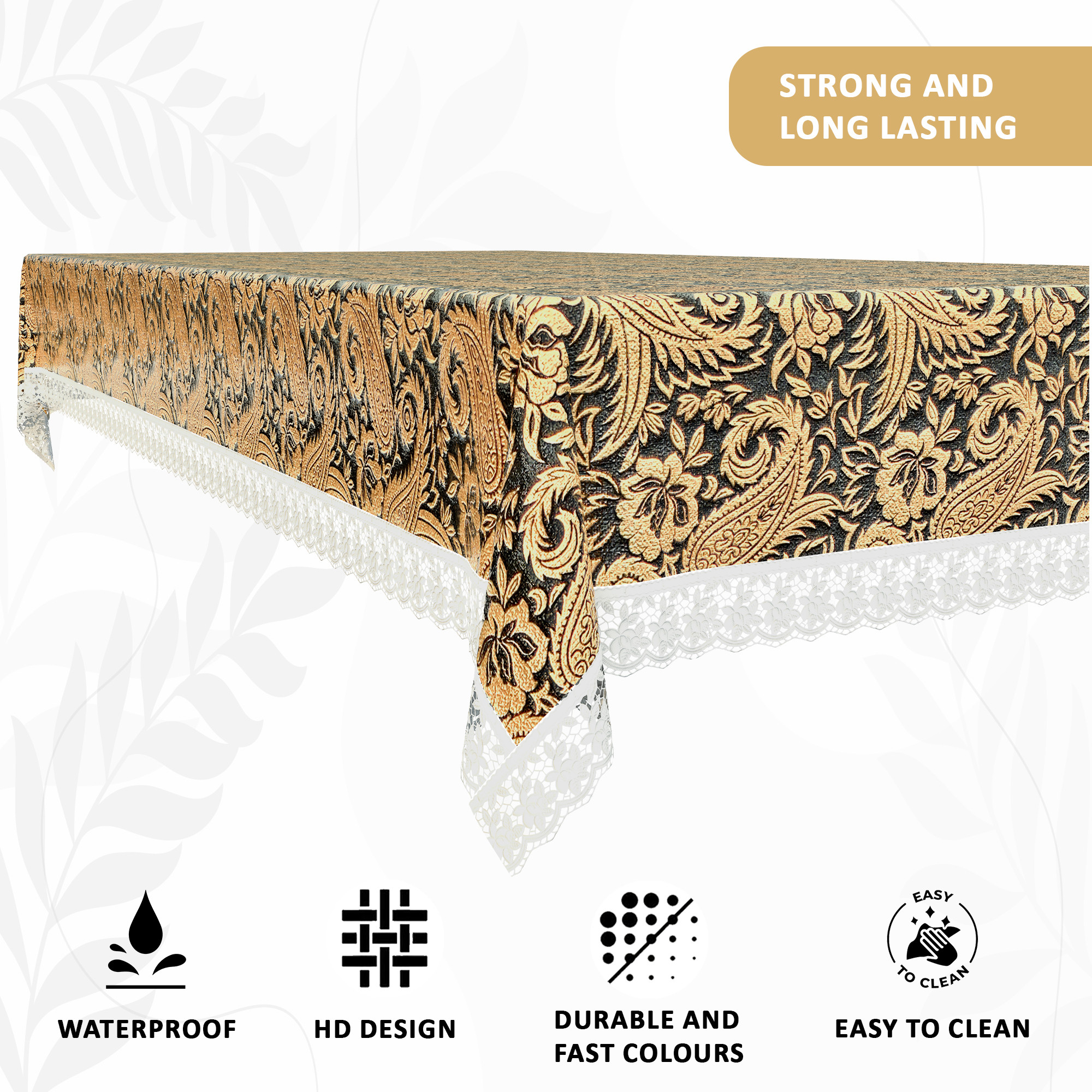Kuber Industries 40x60 Inches Waterproof 4 Seater Dining Table Cover  Durable  Wipeable Centre Table Sheet Cloth  Protector for Home Bedroom  Office  Multi Floral - Black Golden