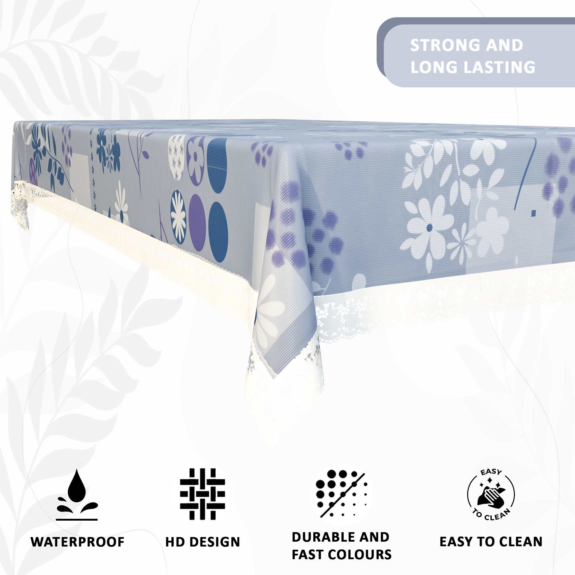 Kuber Industries 40x60 Inches Waterproof Rectangular 4 Seater Dining Table Cover for Living Room  Anti Slip TeapoyComputer  Office Table Cloth  Flower Circle Print - Grey