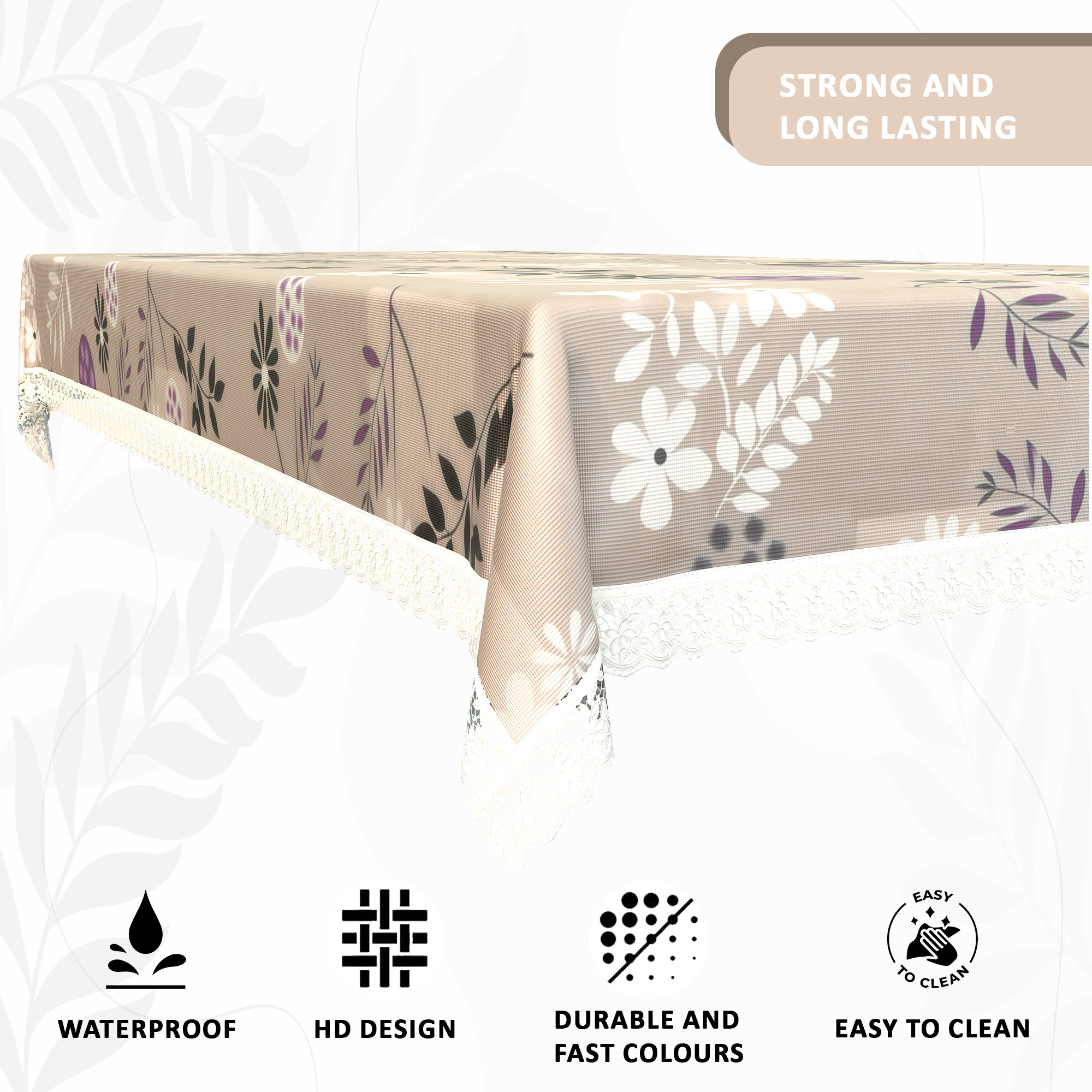 Kuber Industries 40x60 Inches Waterproof Rectangular 4 Seater Dining Table Cover for Living Room  Anti Slip TeapoyComputer  Office Table Cloth  Flower Circle Print - Light Brown