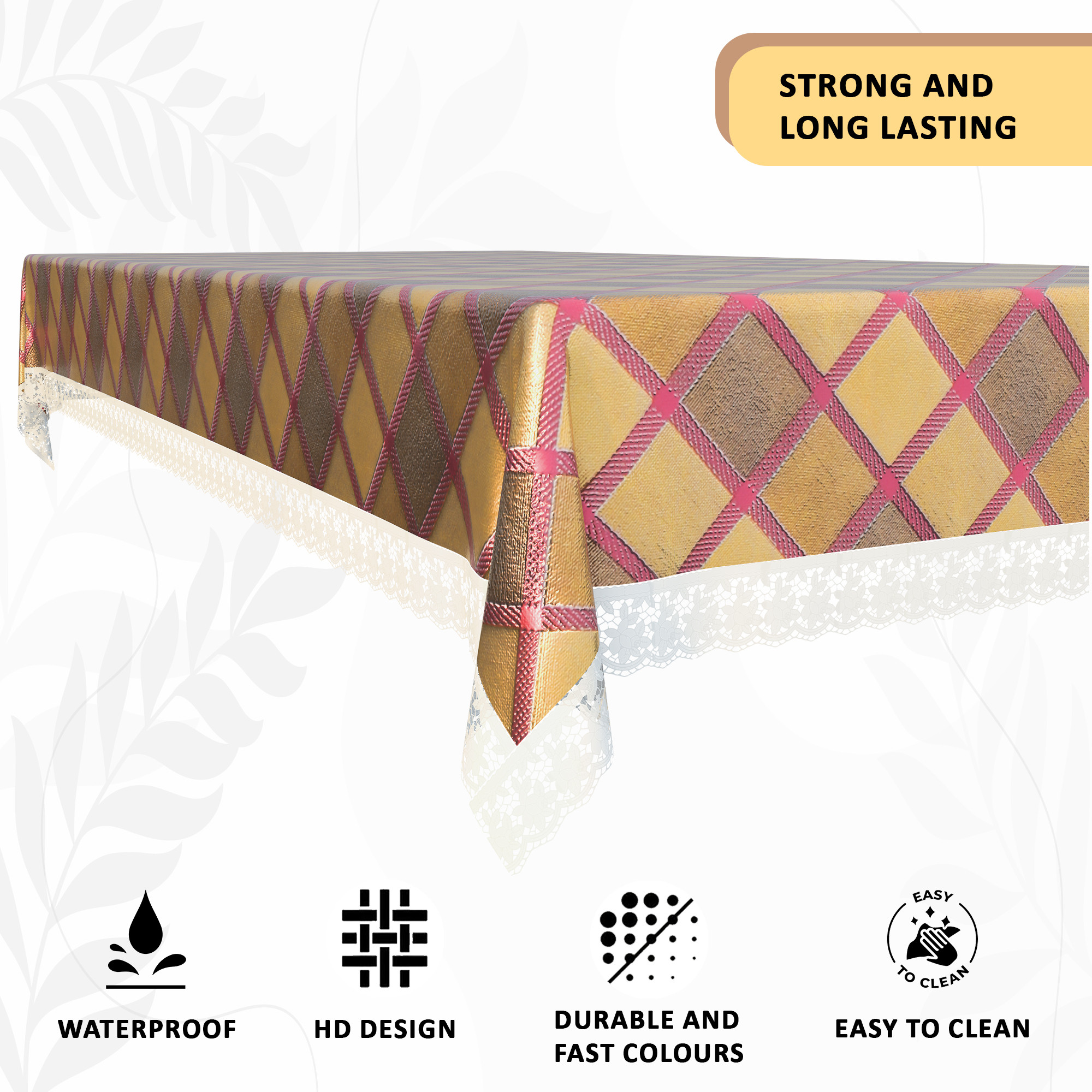 Kuber Industries 40x60 Inches Waterproof Rectangular 4 Seater Dining Table Cover for Living Room  Anti Slip TeapoyComputer  Office Table ClothSheet  Golden Check Print - Pink