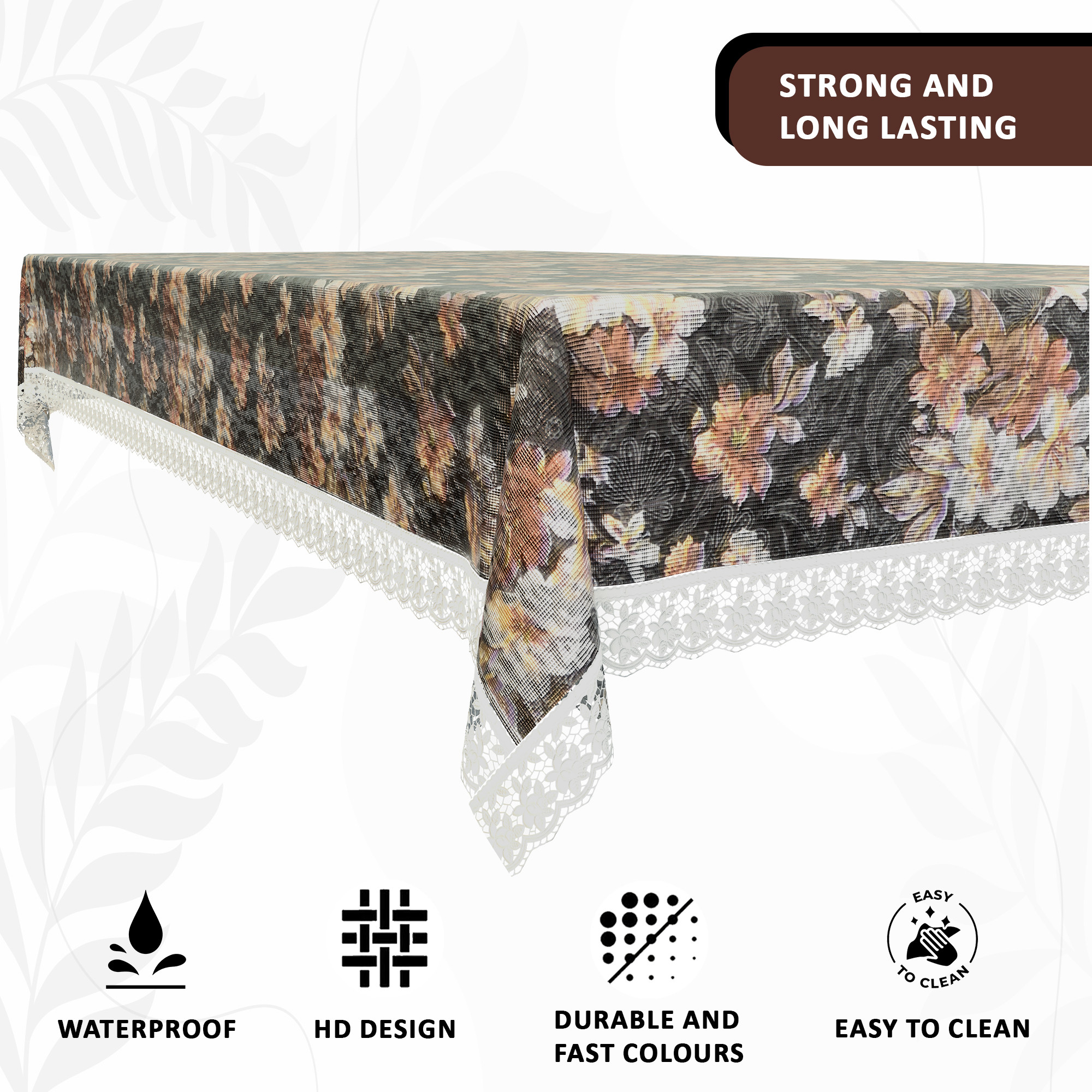 Kuber Industries 40x60 Inches Waterproof Rectangular 4 Seater Dining Table Cover for Living Room  Anti Slip TeapoyComputer  Office Table ClothSheet  Flower Print - Grey  Brown