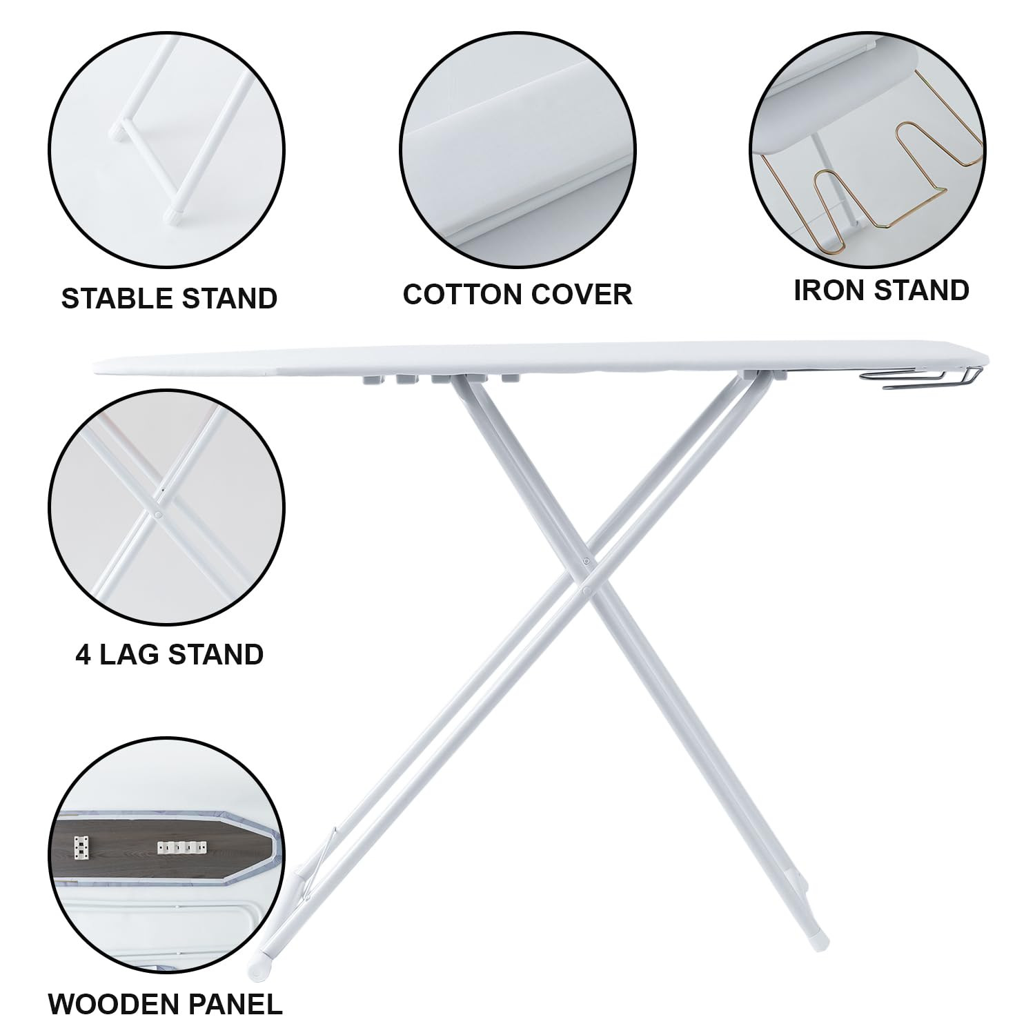 Kuber Industries 42 Inch Ironing Board For Clothes|Adjustable Height Ironing Stand|Press Table for Home (White)