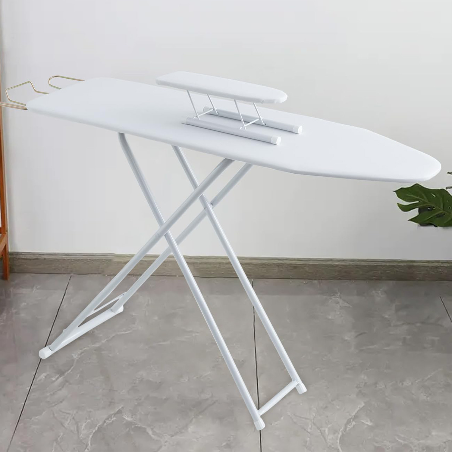 Kuber Industries 42 Inch Ironing Board With Small Board|Ironing Stand For Clothes|Press Table for Home (White)