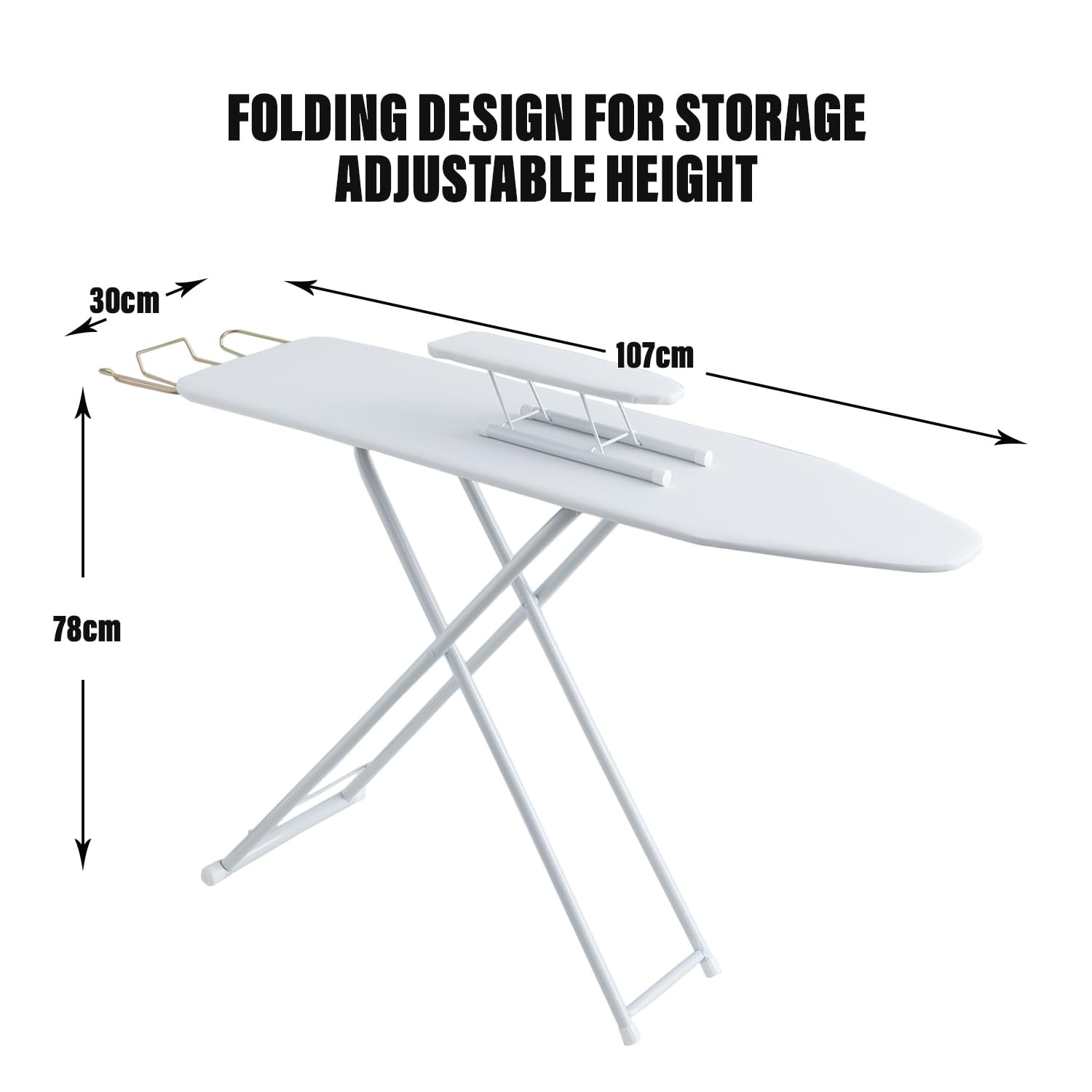 Kuber Industries 42 Inch Ironing Board With Small Board|Ironing Stand For Clothes|Press Table for Home (White)