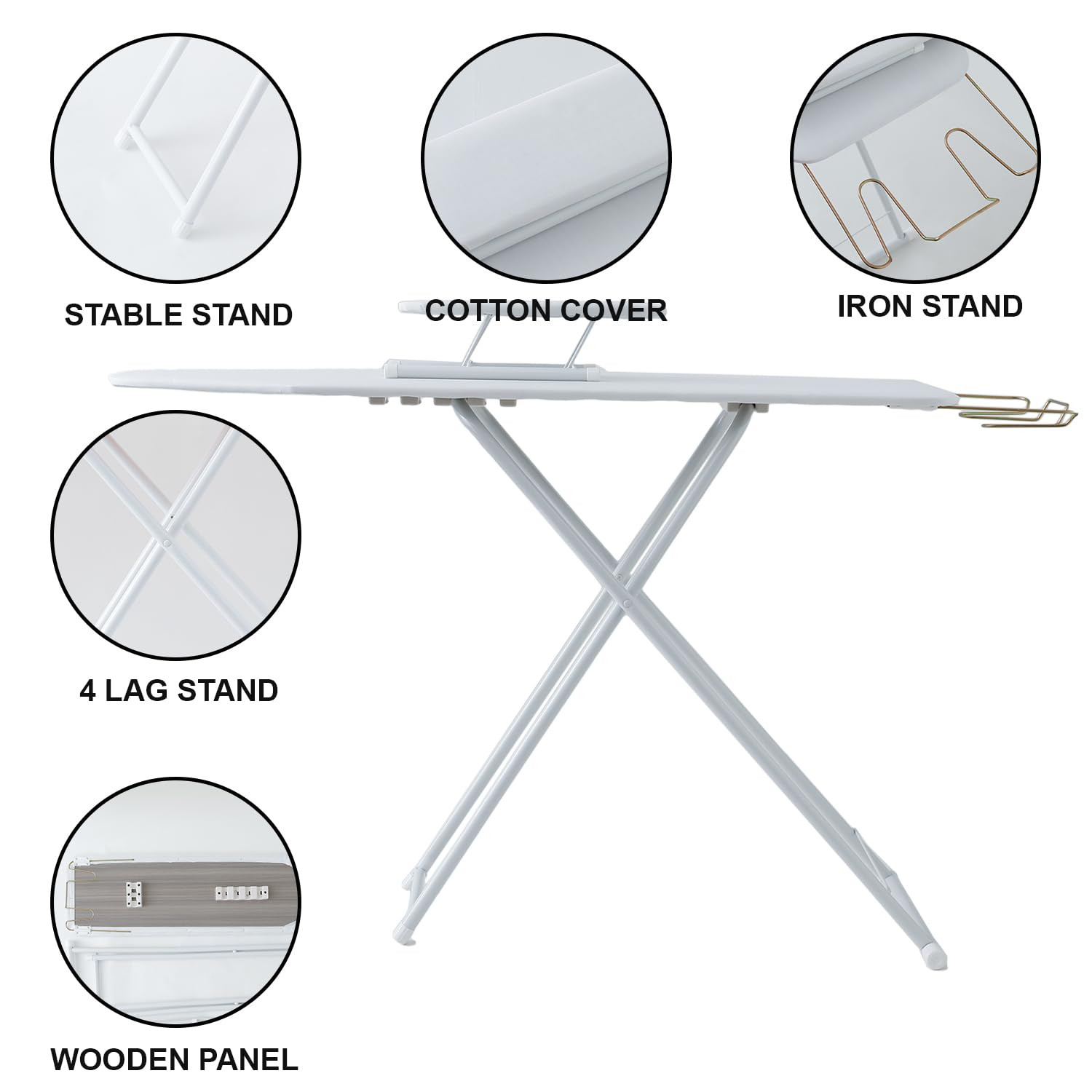 Kuber Industries 42 Inch Ironing Board With Small Board|Ironing Stand For Clothes|Press Table for Home (White)