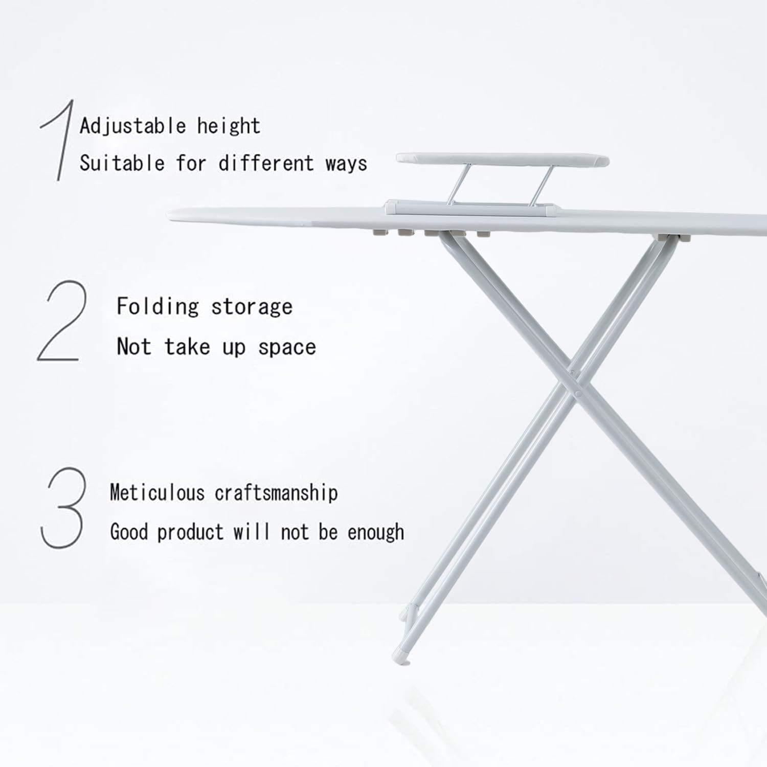 Kuber Industries 42 Inch Ironing Board With Small Board|Ironing Stand For Clothes|Press Table for Home (White)