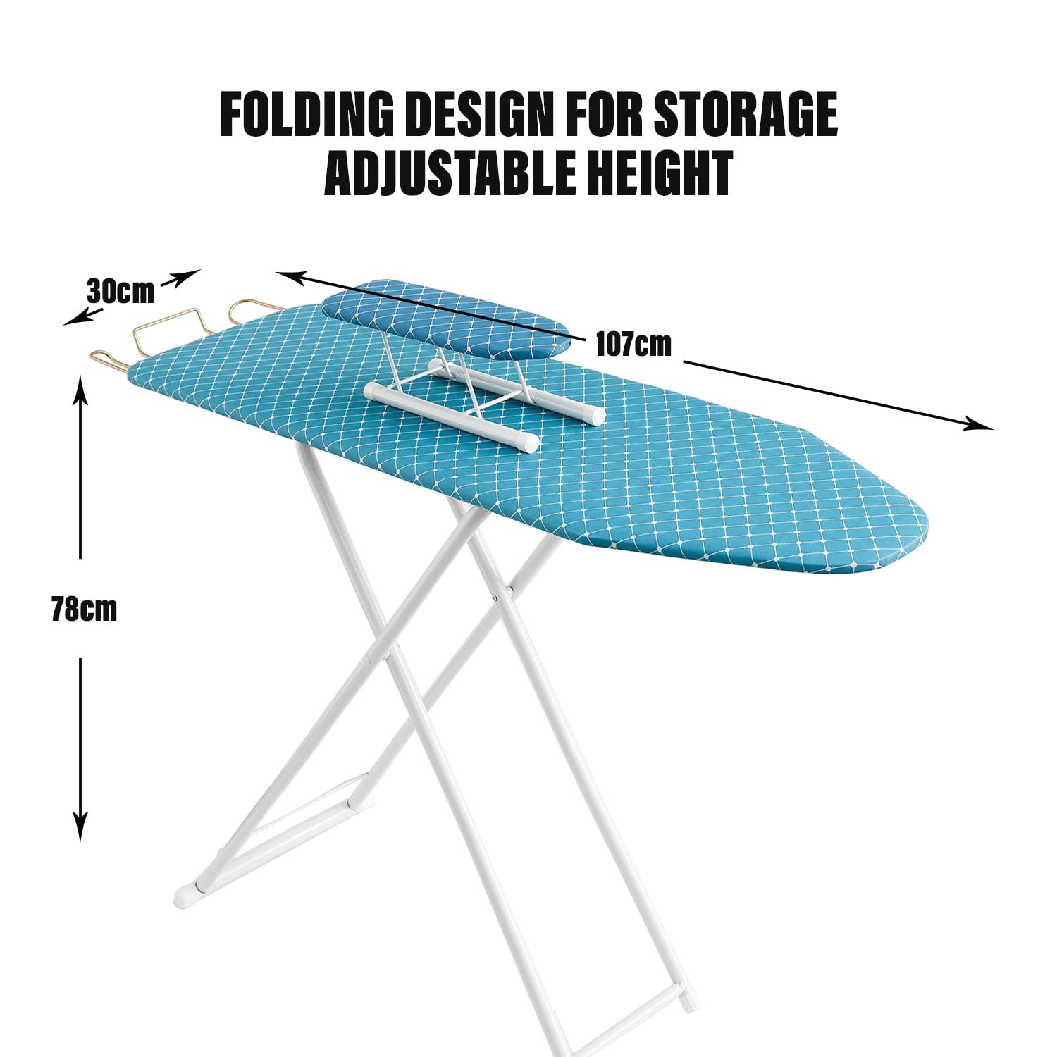 Kuber Industries 42 Inch Ironing Board With Small Board|Ironing Stand For Clothes|Press Table for Home (Blue)
