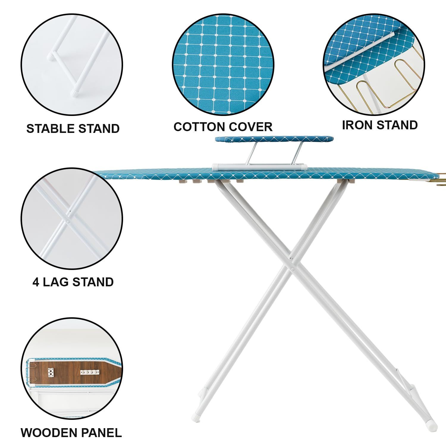 Kuber Industries 42 Inch Ironing Board With Small Board|Ironing Stand For Clothes|Press Table for Home (Blue)