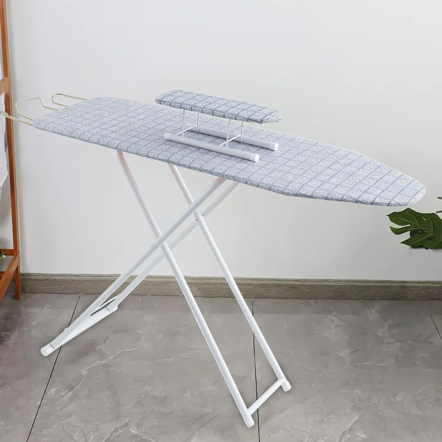 Kuber Industries 42 Inch Ironing Board With Small Board|Ironing Stand For Clothes|Press Table for Home (Grey)