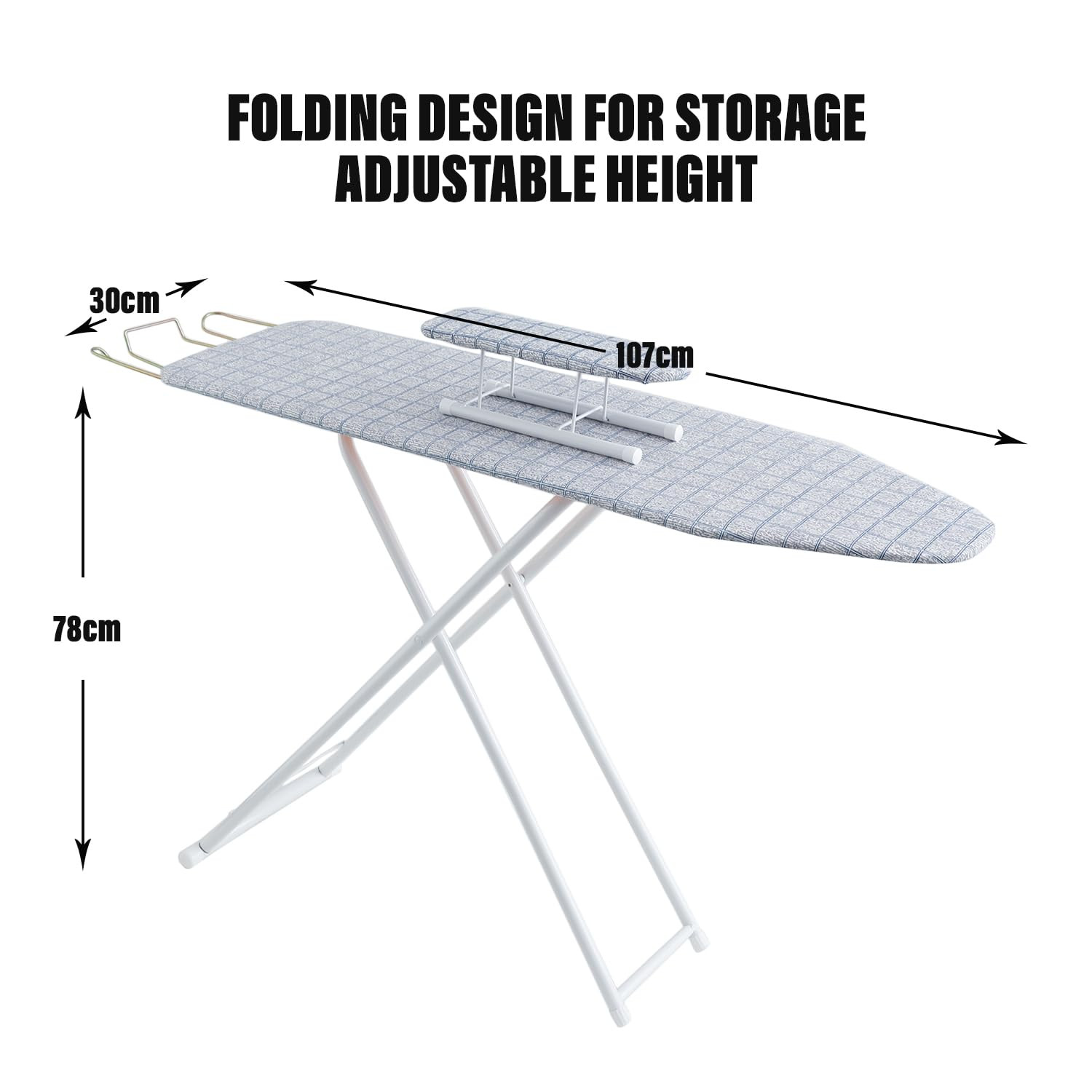 Kuber Industries 42 Inch Ironing Board With Small Board|Ironing Stand For Clothes|Press Table for Home (Grey)