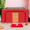 44 Liter Clothes Storage Box | Foldable Steel Frame Clothes Organizer | Storage Box For Wardrobe-Saree-Shirts And Blankets | Underbed Storage Bag | Dot Print | Red &amp; Brown