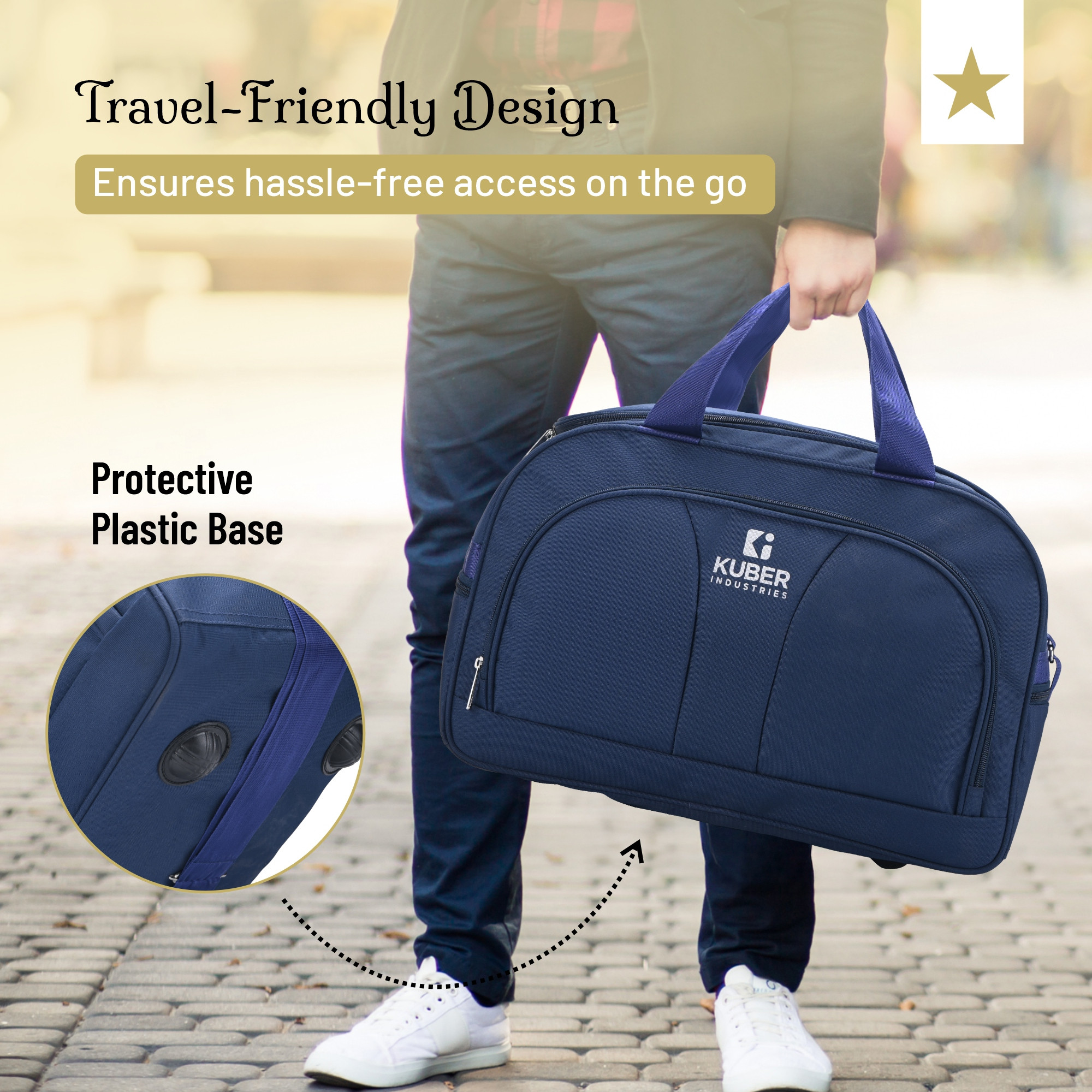 Kuber Industries 44 Ltr Nylon Duffle Bags for Travel for Women with Shoulder Strap  Water Resistant Luggage Bags for Mens  Spacious Hand Carry Bag for Travelling Flight  Figo-D  Navy Blue
