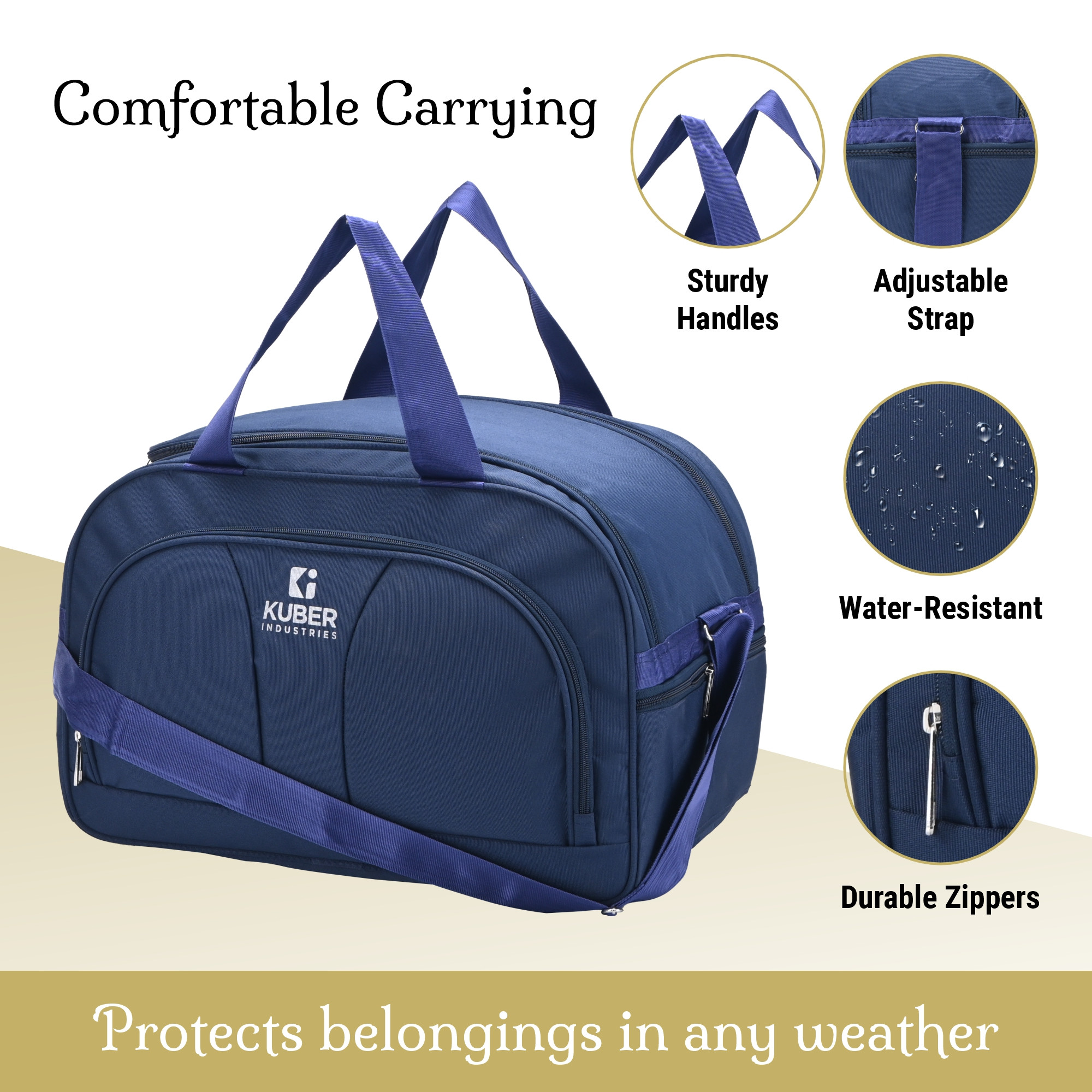 Kuber Industries 44 Ltr Nylon Duffle Bags for Travel for Women with Shoulder Strap  Water Resistant Luggage Bags for Mens  Spacious Hand Carry Bag for Travelling Flight  Figo-D  Navy Blue