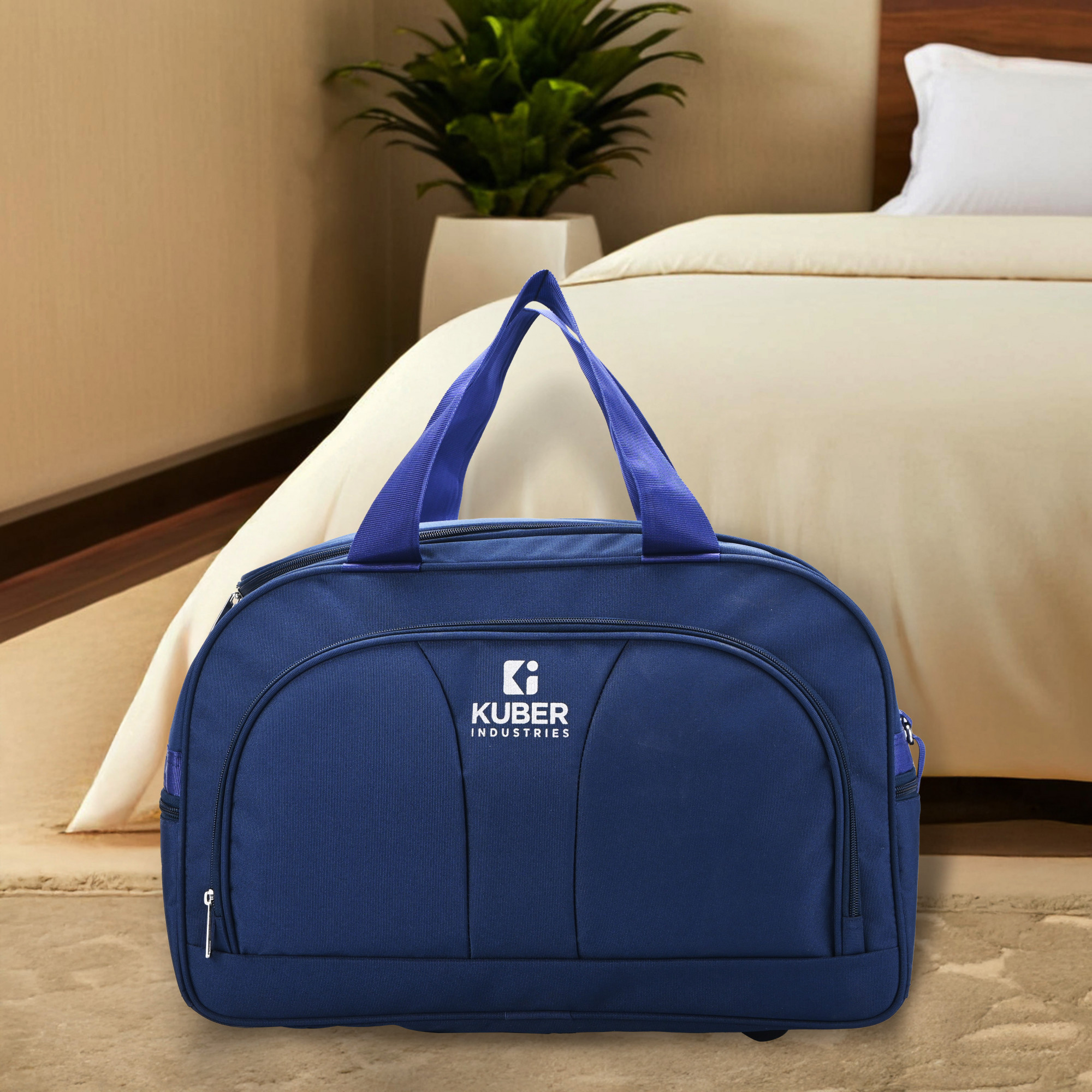 Kuber Industries 44 Ltr Nylon Duffle Bags for Travel for Women with Shoulder Strap  Water Resistant Luggage Bags for Mens  Spacious Hand Carry Bag for Travelling Flight  Figo-D  Navy Blue