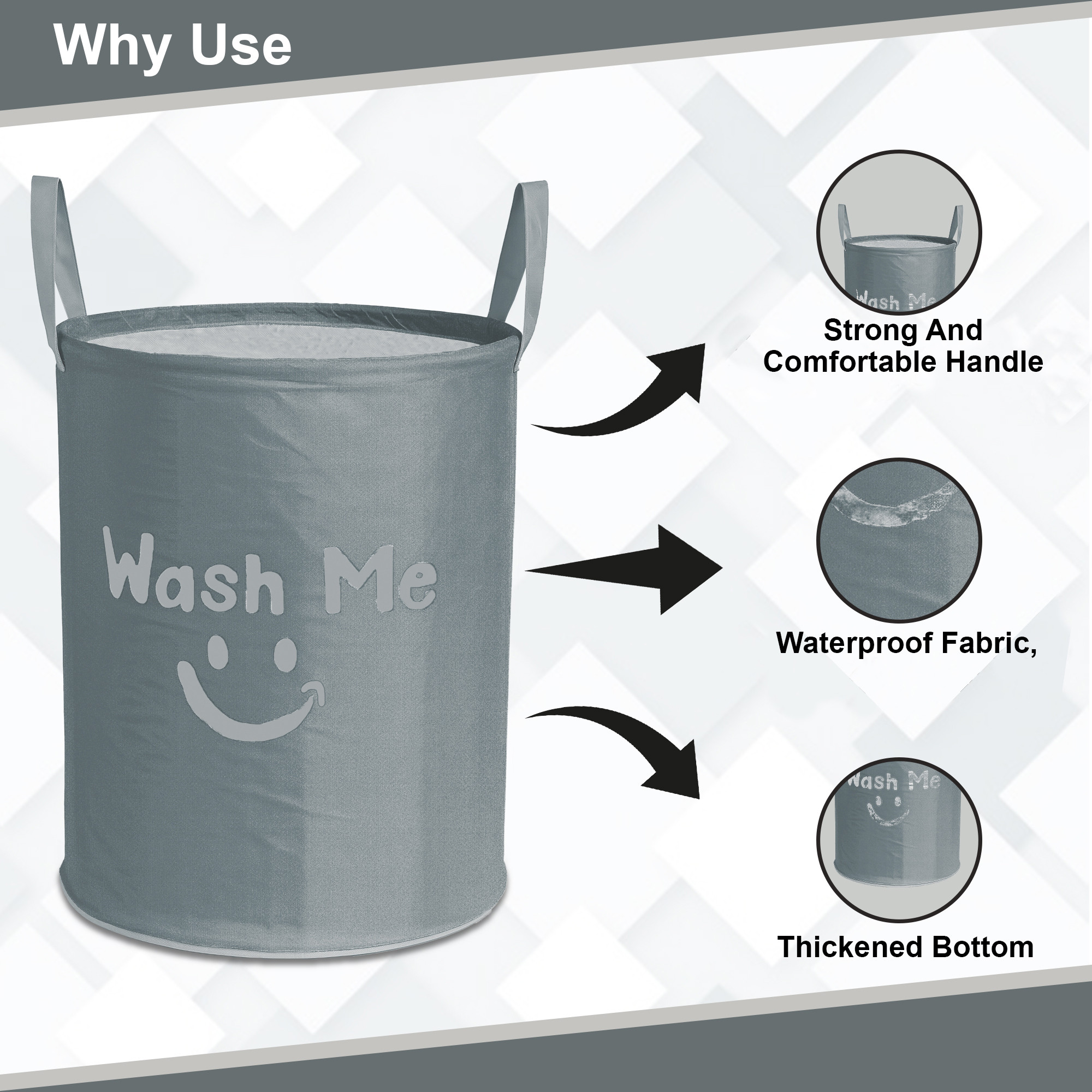 Kuber Industries 45 L Parachute Foldable Laundry Bag for Clothes and Toys with Carry Handles  Reusable Laundry Storage Bin  Basket for Clothes Storage  Grey