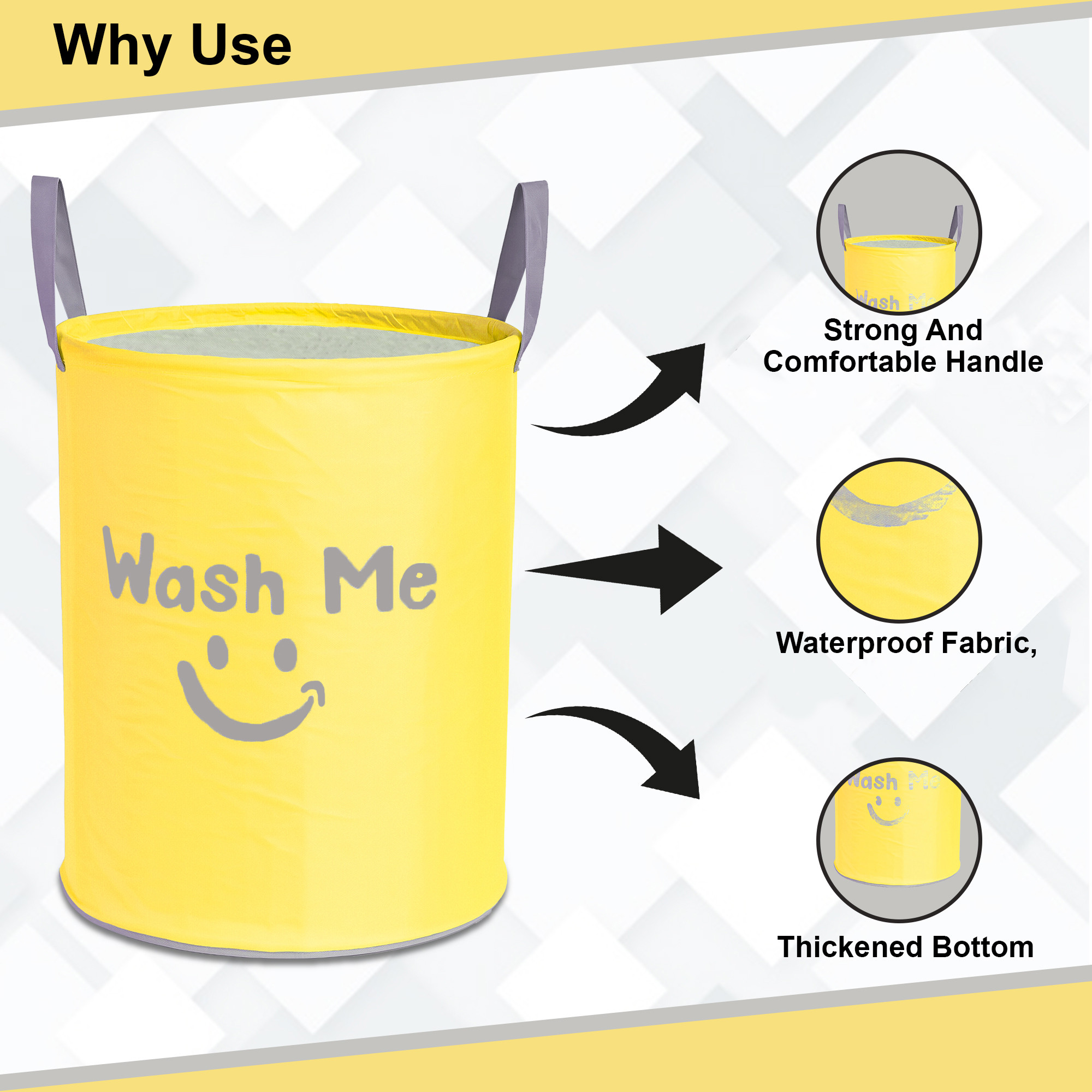 Kuber Industries 45 L Parachute Foldable Laundry Bag for Clothes and Toys with Carry Handles  Reusable Laundry Storage Bin  Basket for Clothes Storage  Yellow