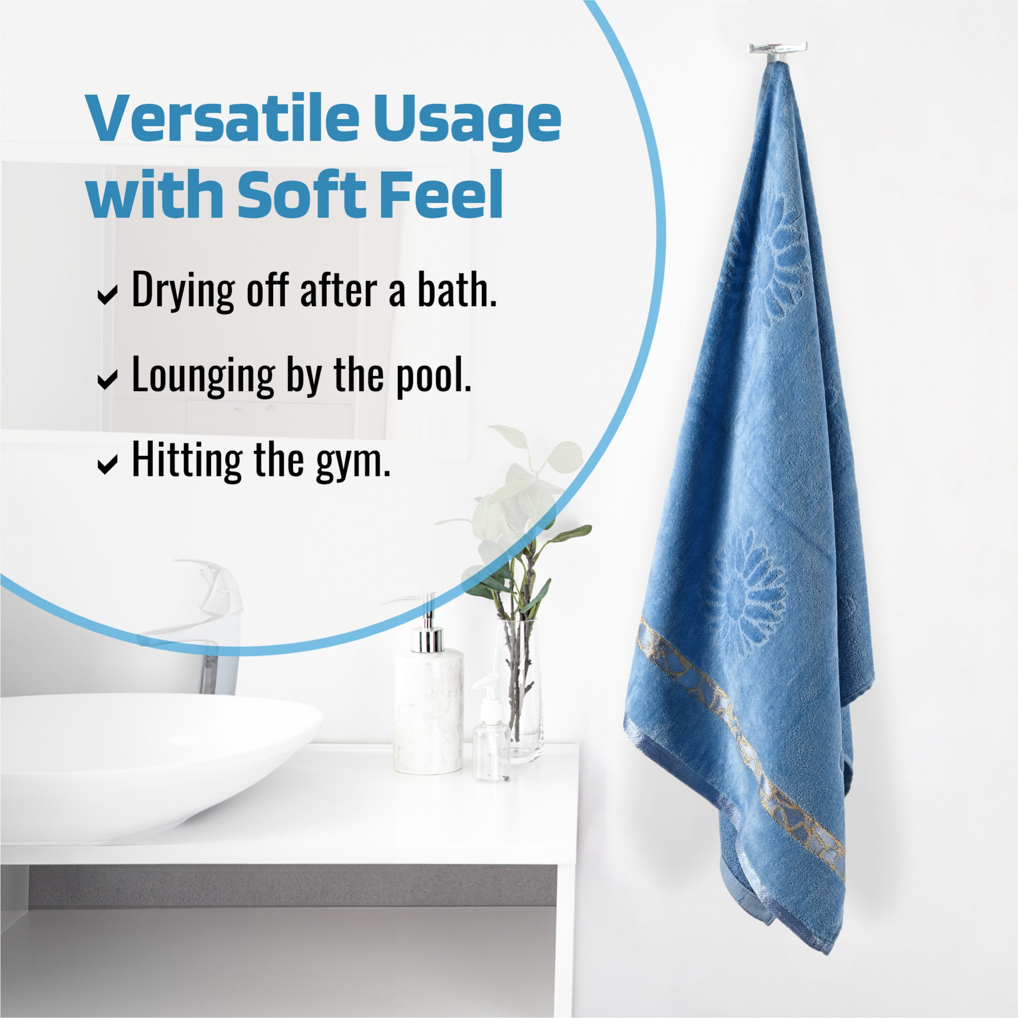 Kuber Industries 450 GSM Soft Blend Cotton Bathing Towel For MenWomen  FadeWrinkle Resistant Towels  30x60 Inches - Velvet Blue