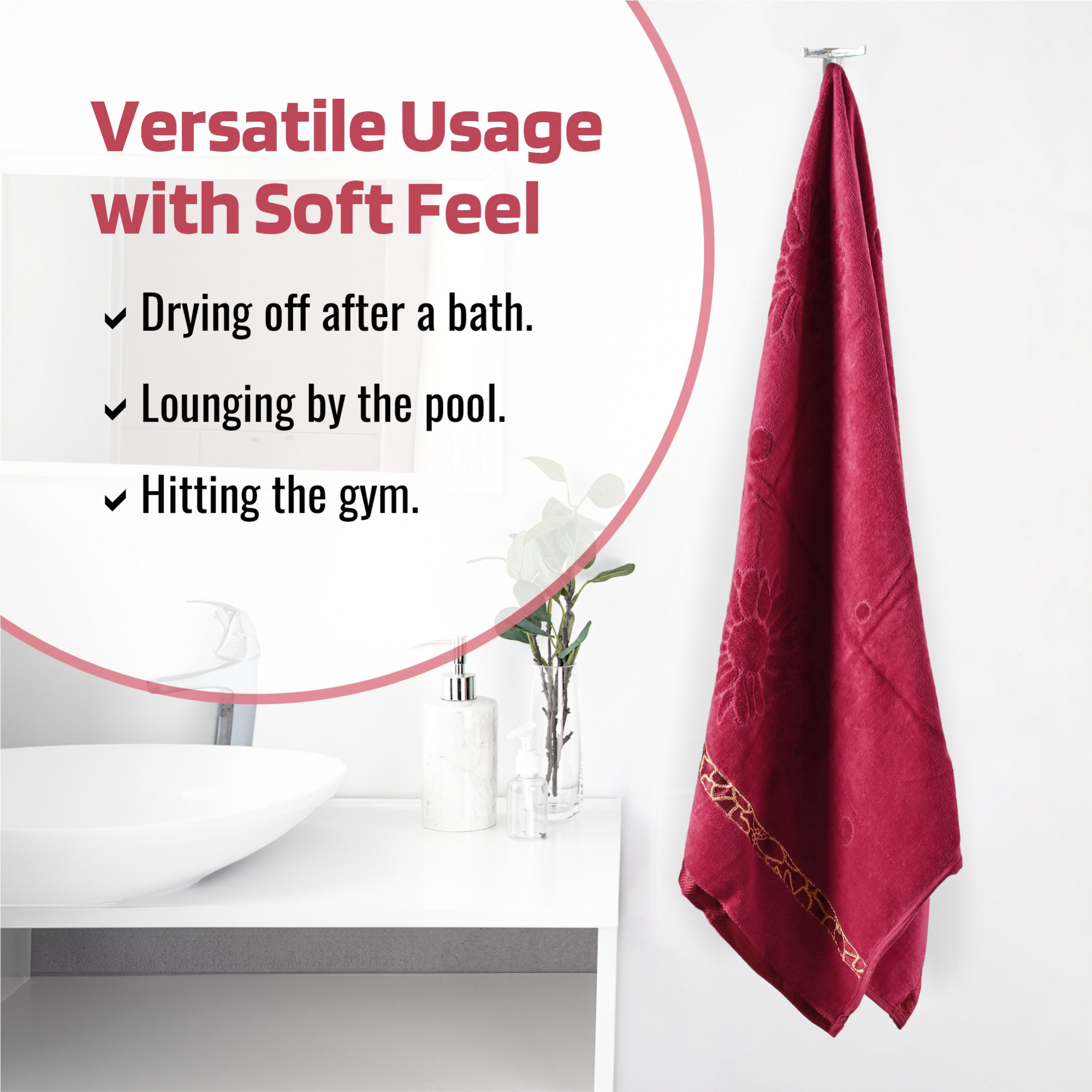 Kuber Industries 450 GSM Soft Blend Cotton Bathing Towel For MenWomen  FadeWrinkle Resistant Towels  30x60 Inches - Velvet Maroon