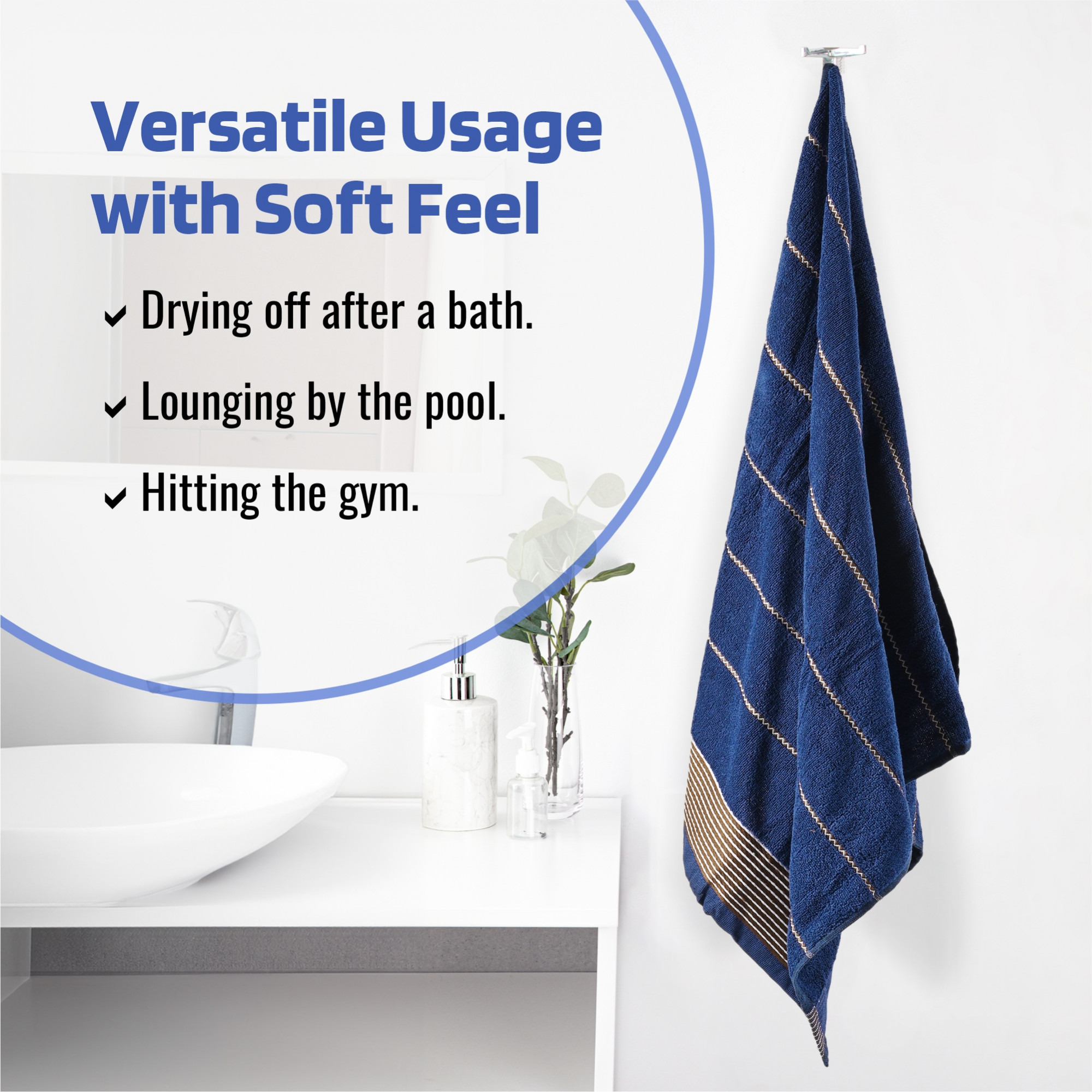 Kuber Industries 450 GSM Soft Blend Cotton Bathing Towel For MenWomen  FadeWrinkle Resistant Towels For Bath  30x60 Inches -Dark Blue