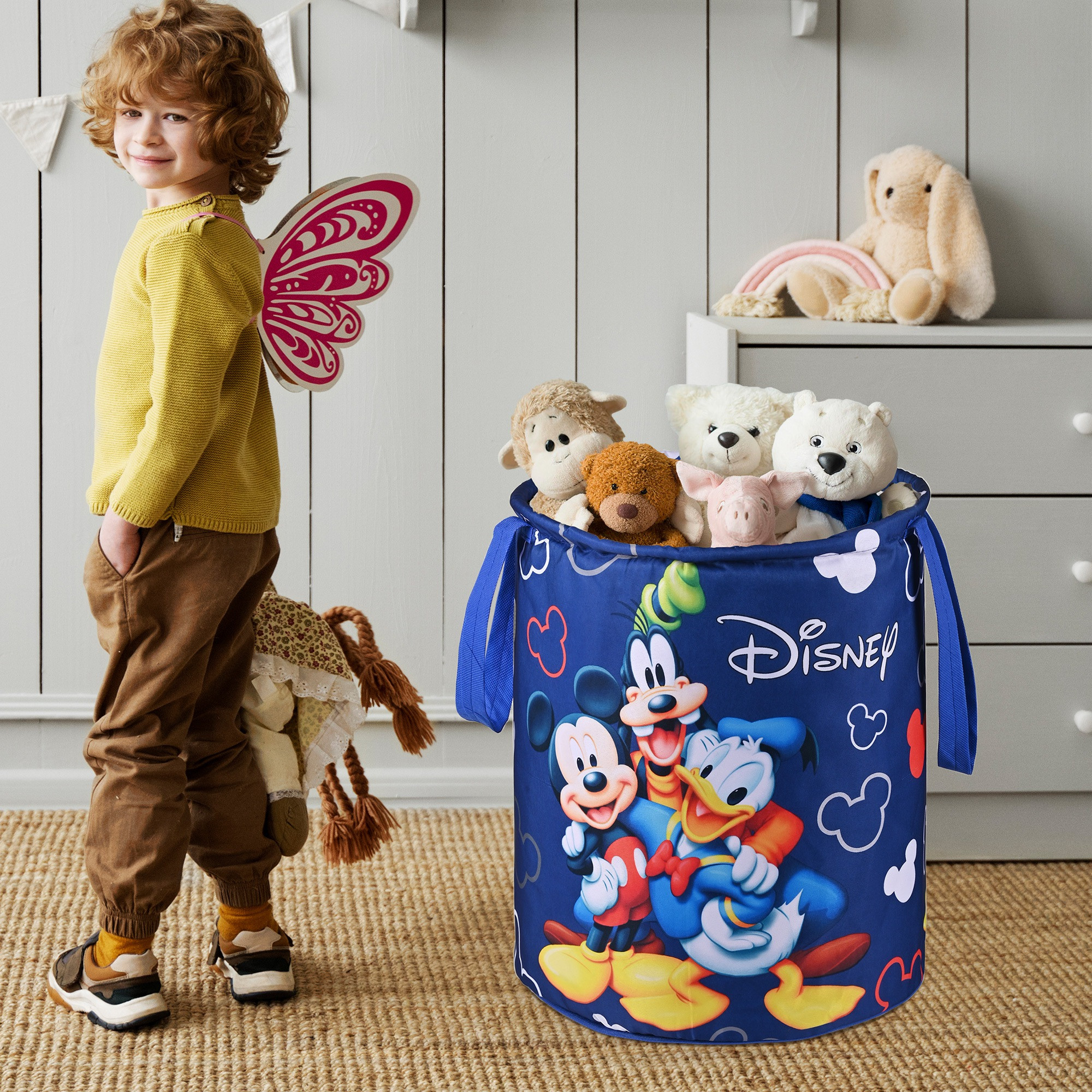 Kuber Industries 45L Foldable Dirty Clothes Laundry Basket With Handles For Washing - Baby Unwashed Dress BinStorage Box  Disney Print - Blue