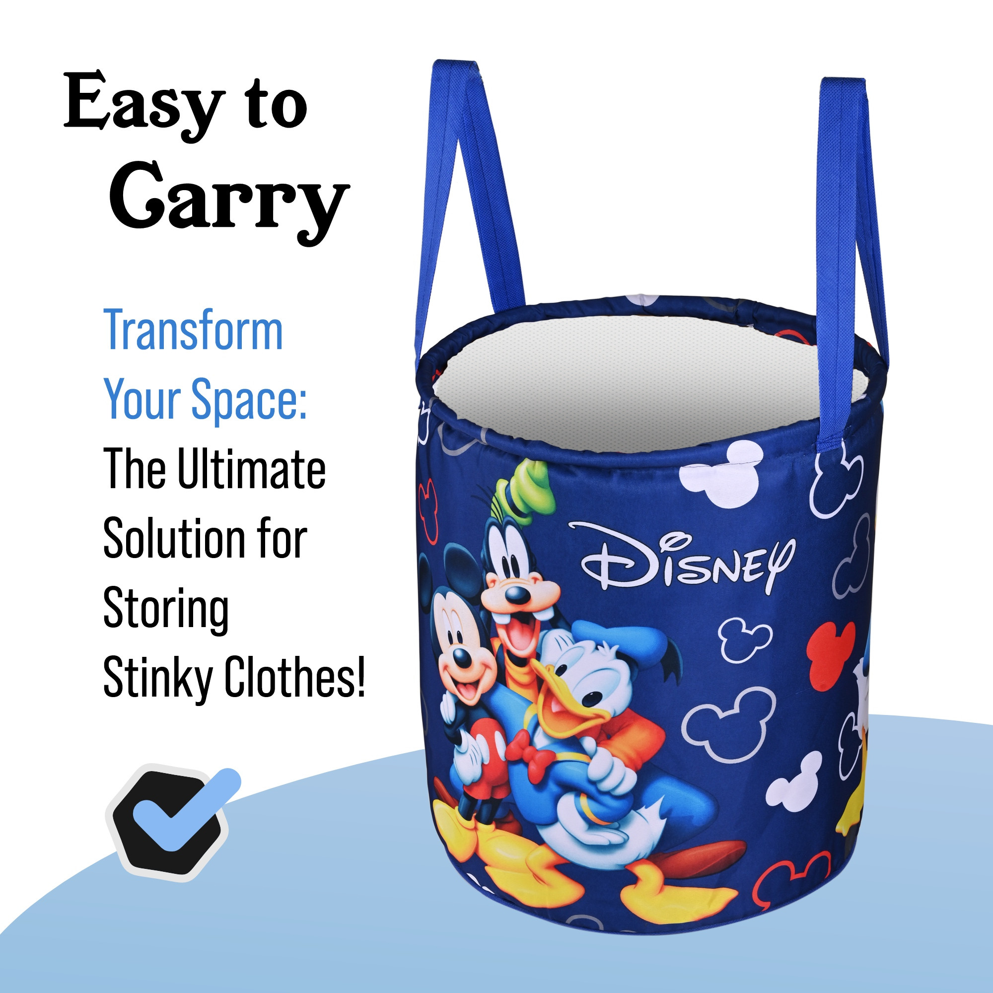 Kuber Industries 45L Foldable Dirty Clothes Laundry Basket With Handles For Washing - Baby Unwashed Dress BinStorage Box  Disney Print - Blue