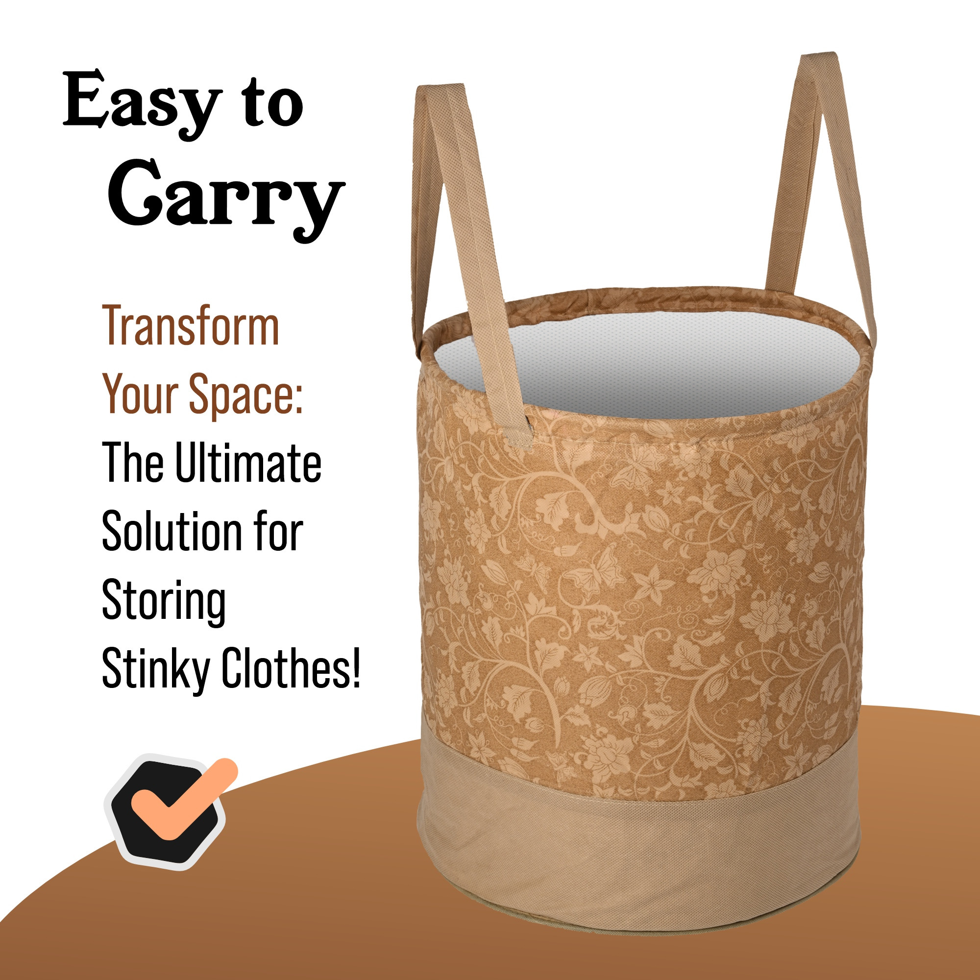 Kuber Industries 45L Foldable Dirty Clothes Laundry Basket With Handles For Washing - Baby Unwashed Dress BinStorage Box  Flower Print - Brown