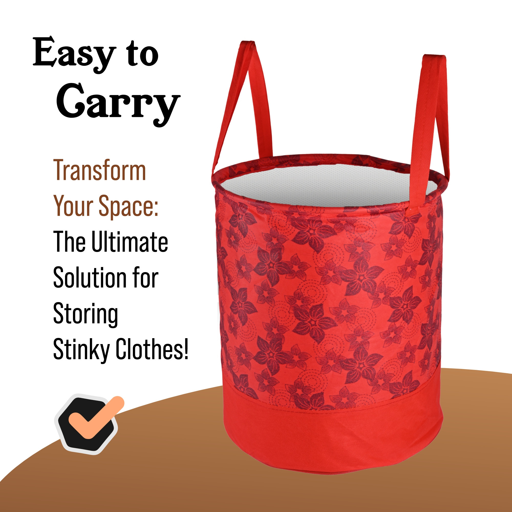 Kuber Industries 45L Foldable Dirty Clothes Laundry Basket With Handles For Washing - Baby Unwashed Dress BinStorage Box  Flower Print - Red