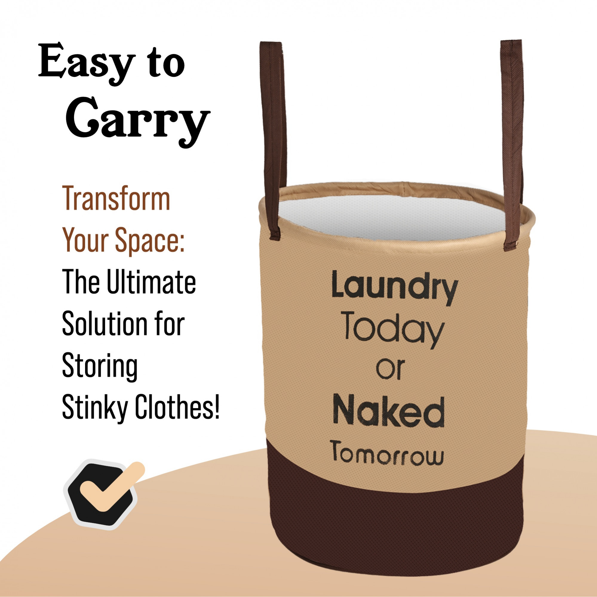 Kuber Industries 45L Foldable Dirty Clothes Laundry Basket With Handles For Washing - Baby Unwashed Dress BinStorage Box  Light  Dark Brown