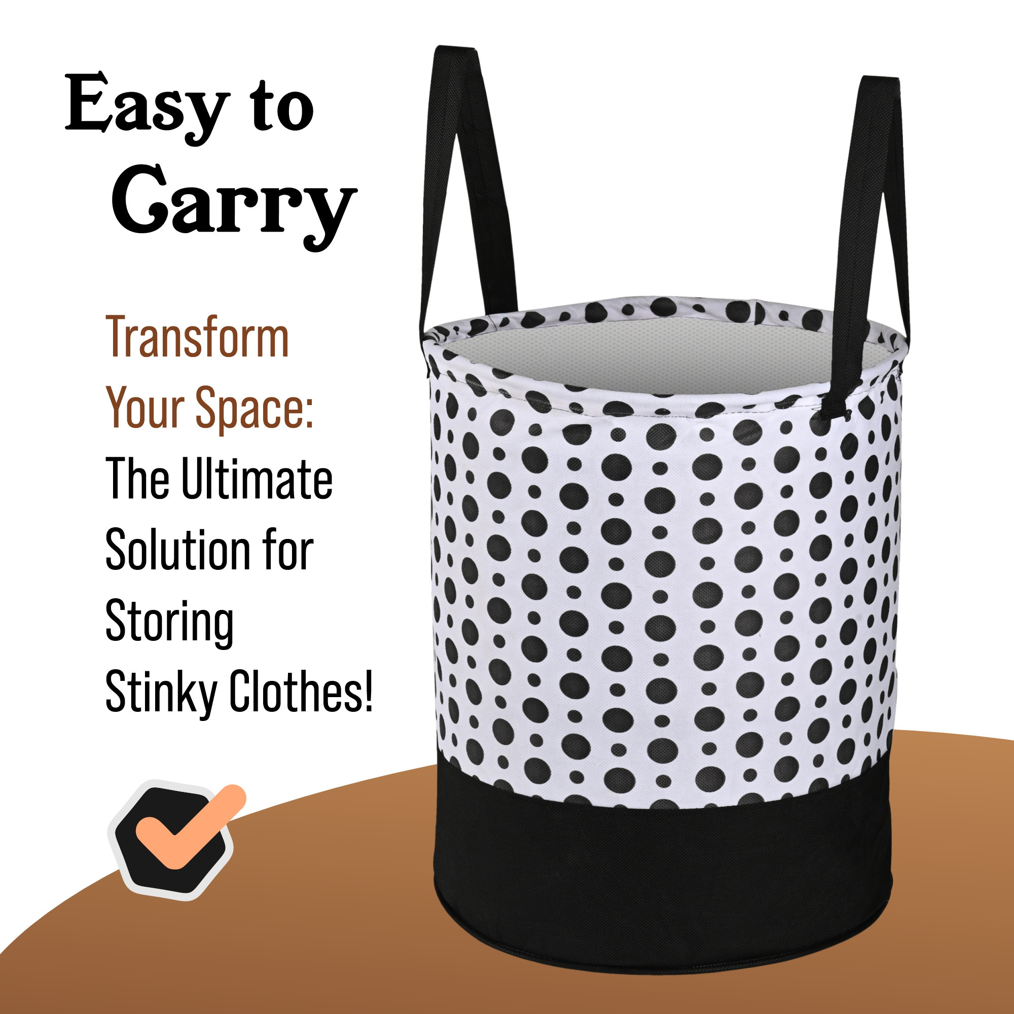 Kuber Industries 45L Foldable Dirty Clothes Laundry Basket With Handles For Washing - Baby Unwashed Dress BinStorage Box  Polka Dots -Black  White