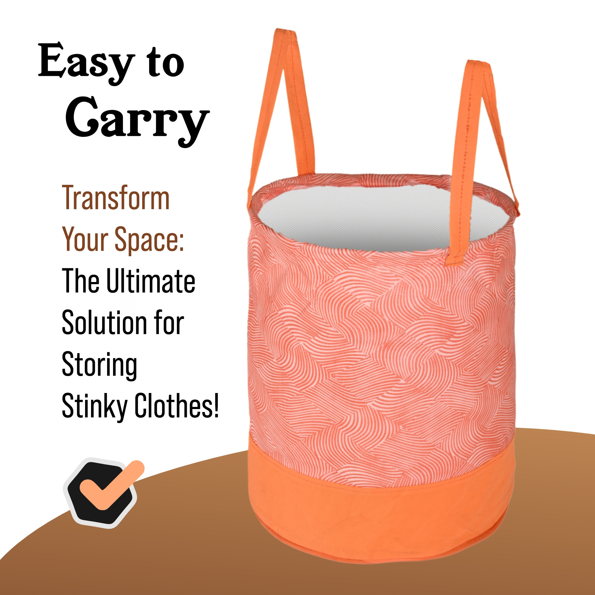 Kuber Industries 45L Foldable Dirty Clothes Laundry Basket With Handles For Washing - Baby Unwashed Dress BinStorage Box  Curvy Design - Orange