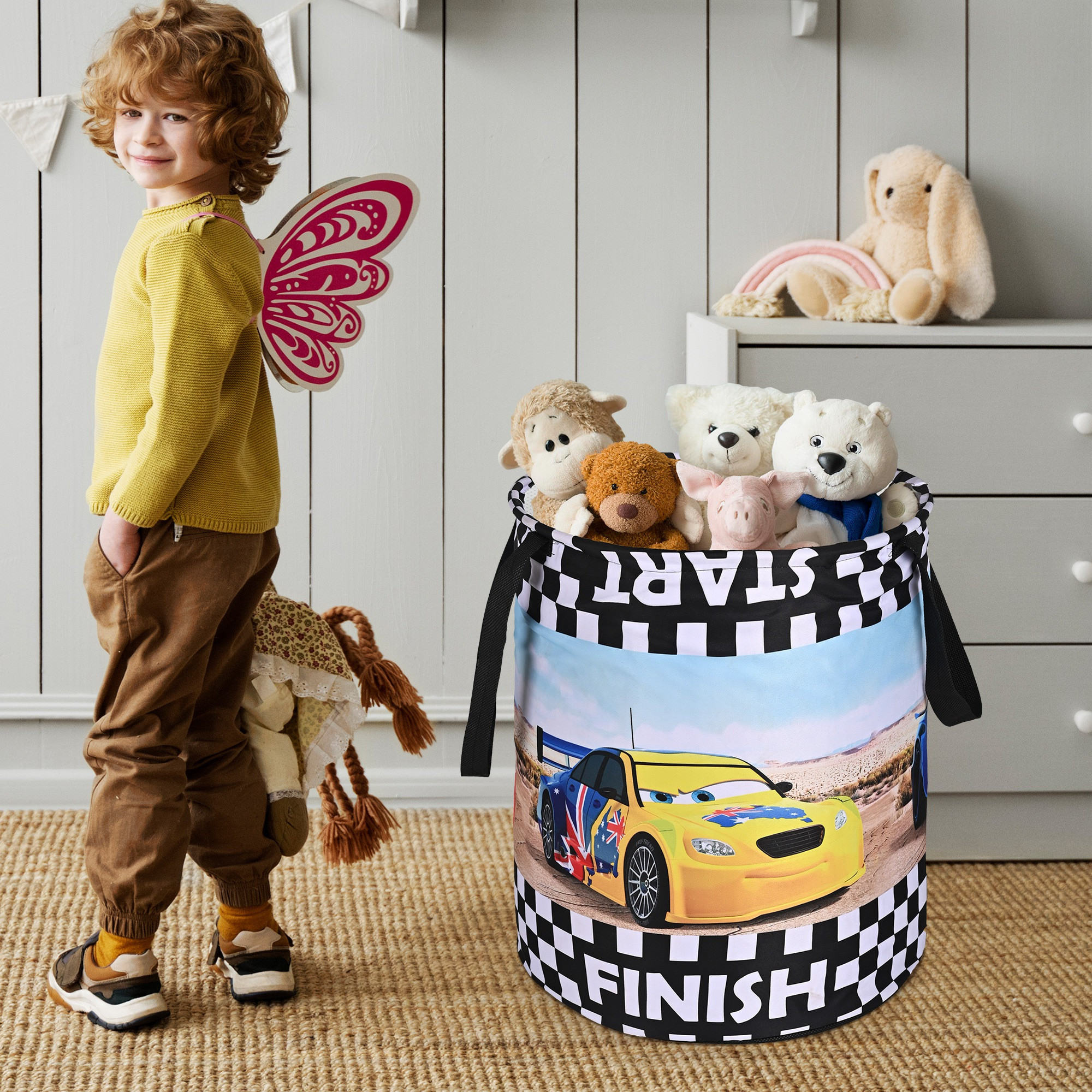 Kuber Industries 45L Foldable Dirty Clothes Laundry Basket With Handles For Washing - Baby Unwashed Dress BinStorage Box  Disney Cars - Multicolor