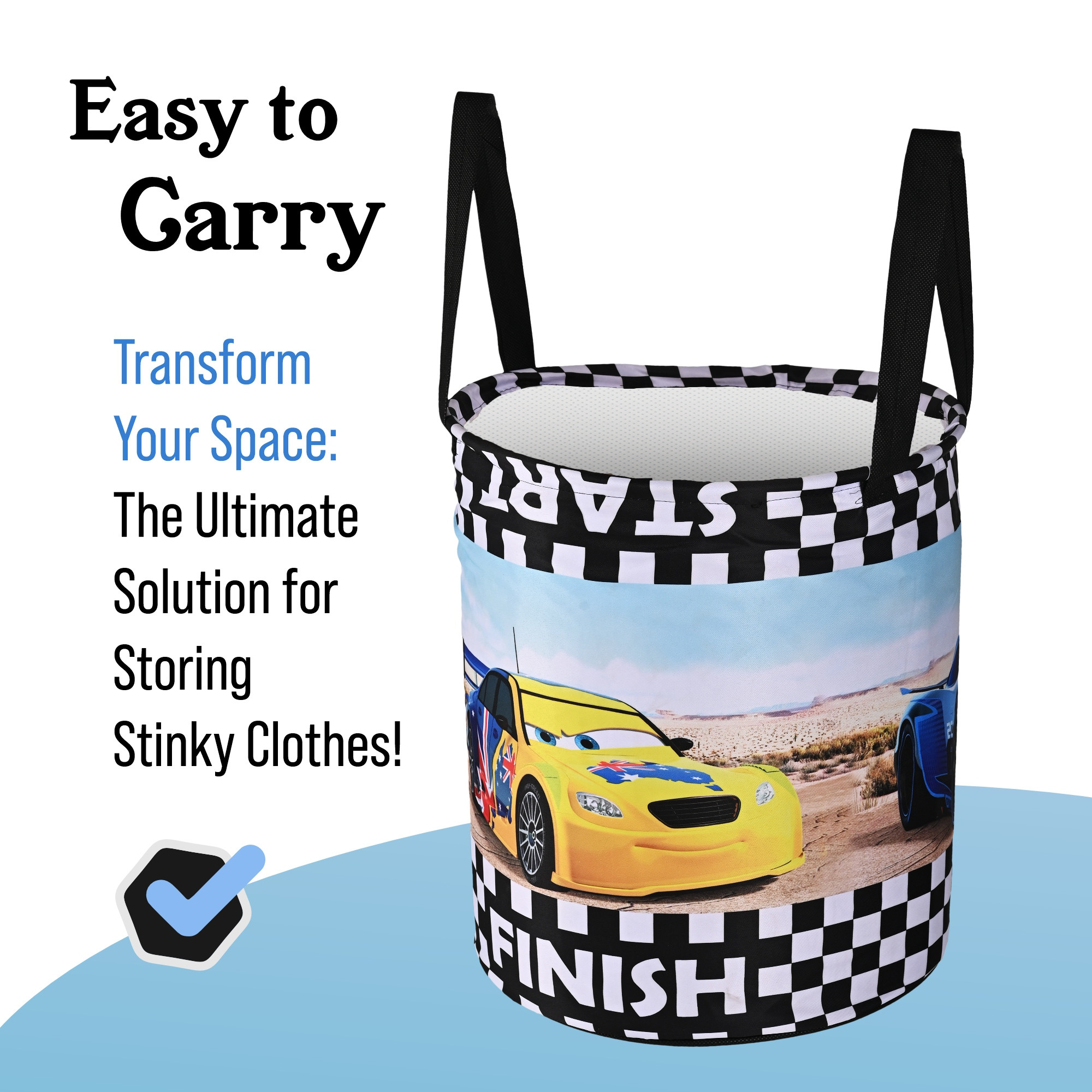 Kuber Industries 45L Foldable Dirty Clothes Laundry Basket With Handles For Washing - Baby Unwashed Dress BinStorage Box  Disney Cars - Multicolor