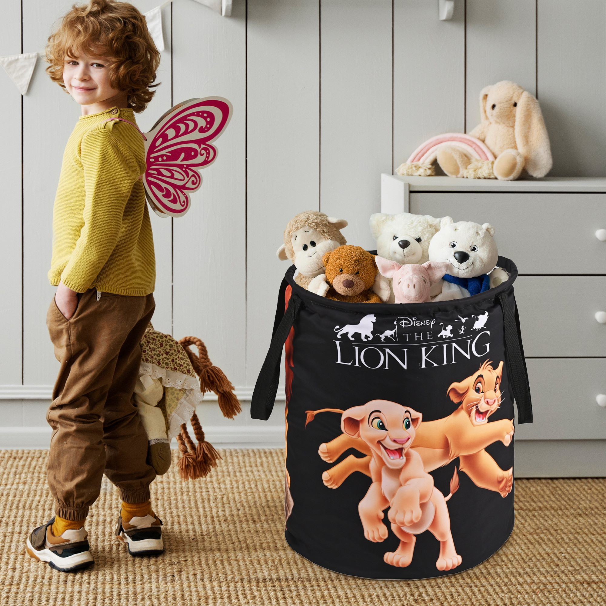 Kuber Industries 45L Foldable Dirty Clothes Laundry Basket With Handles For Washing - Baby Unwashed Dress BinStorage Box  Disney Lion King - Black