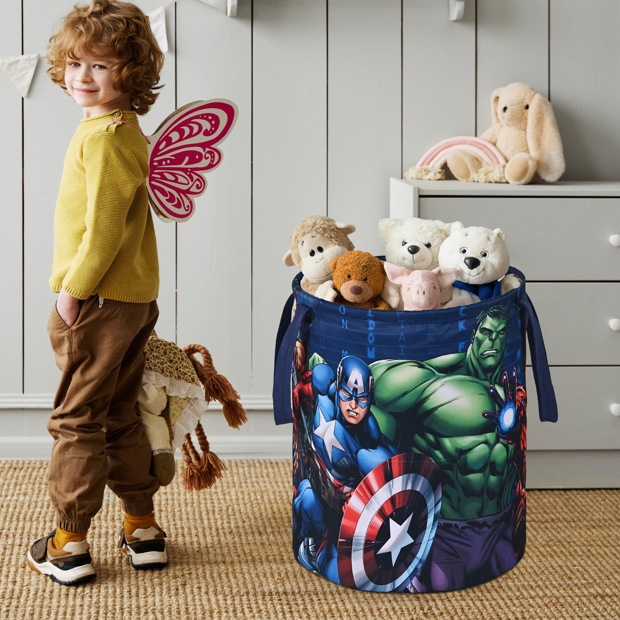 Kuber Industries 45L Foldable Dirty Clothes Laundry Basket With Handles For Washing - Baby Unwashed Dress BinStorage Box  Marvel Avengers - Blue