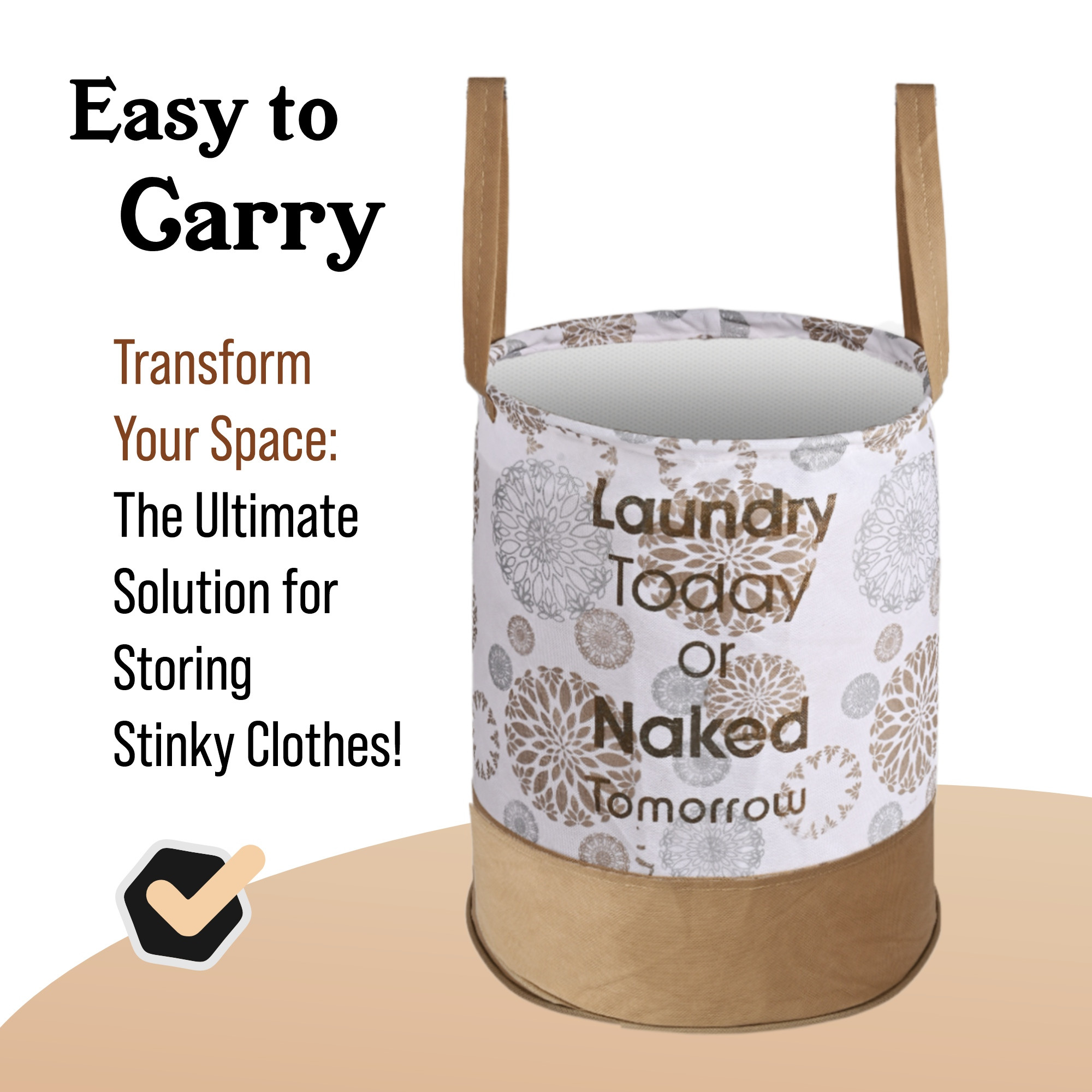 Kuber Industries 45L Foldable Dirty Clothes Laundry Basket With Handles For Washing - Baby Unwashed Dress BinStorage Box  Floral Print -White  Gold