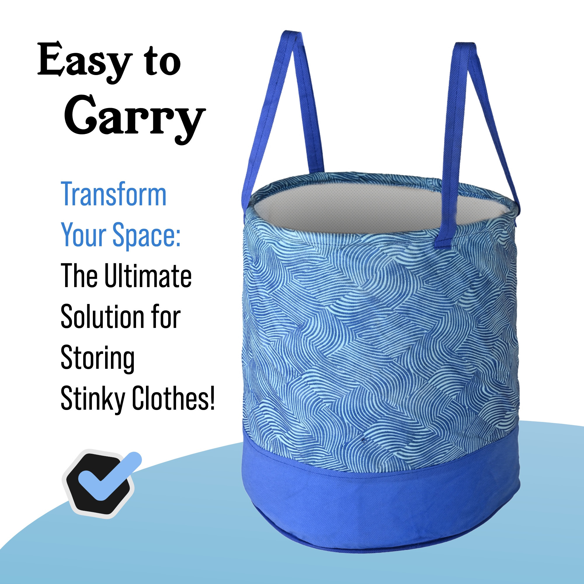 Kuber Industries 45L Foldable Dirty Clothes Laundry Basket With Handles For Washing - Baby Unwashed Dress BinStorage Box  Wavy Pattern - Blue