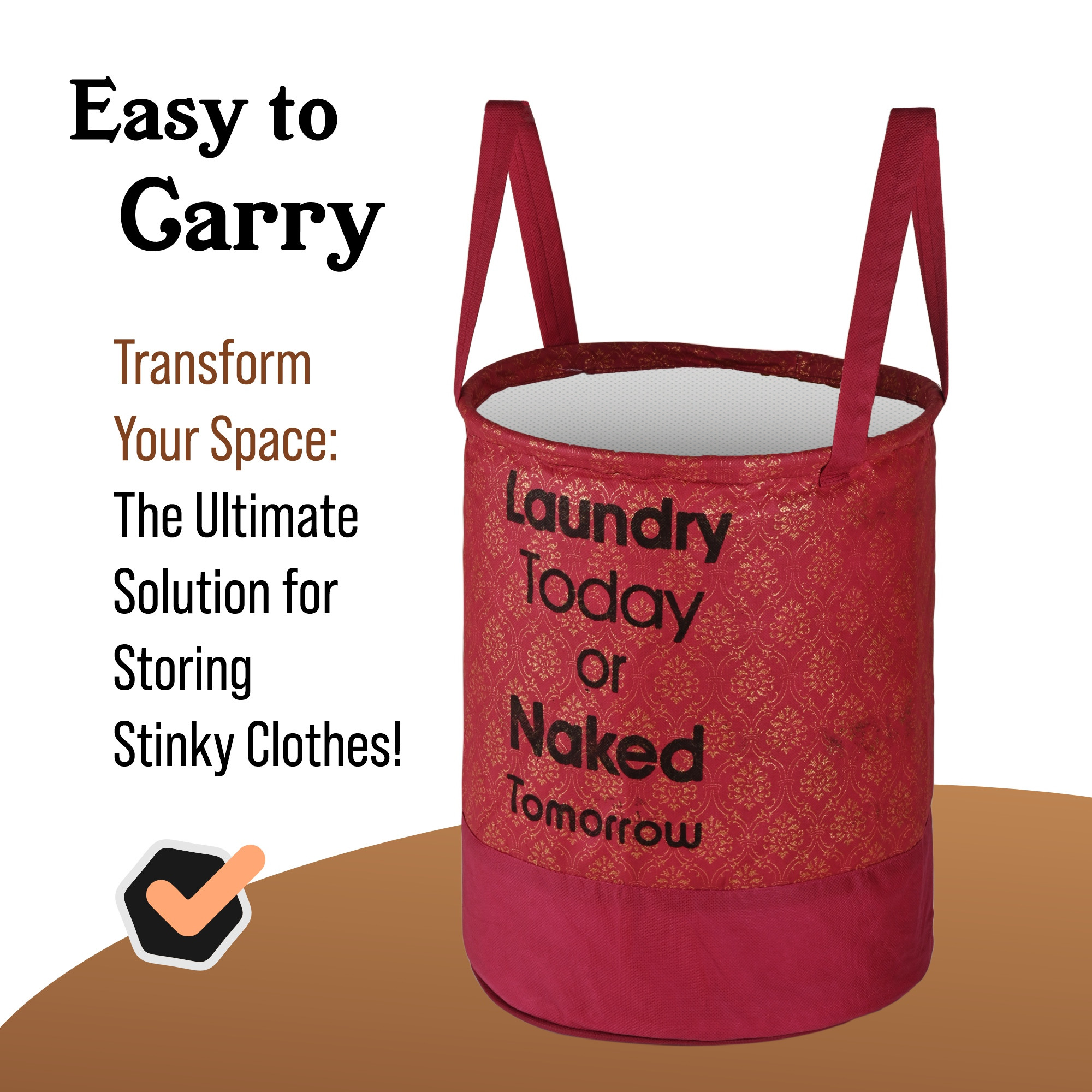 Kuber Industries 45L Foldable Dirty Clothes Laundry Basket With Handles For Washing - Baby Unwashed Dress BinStorage Box  Royal Print - Maroon