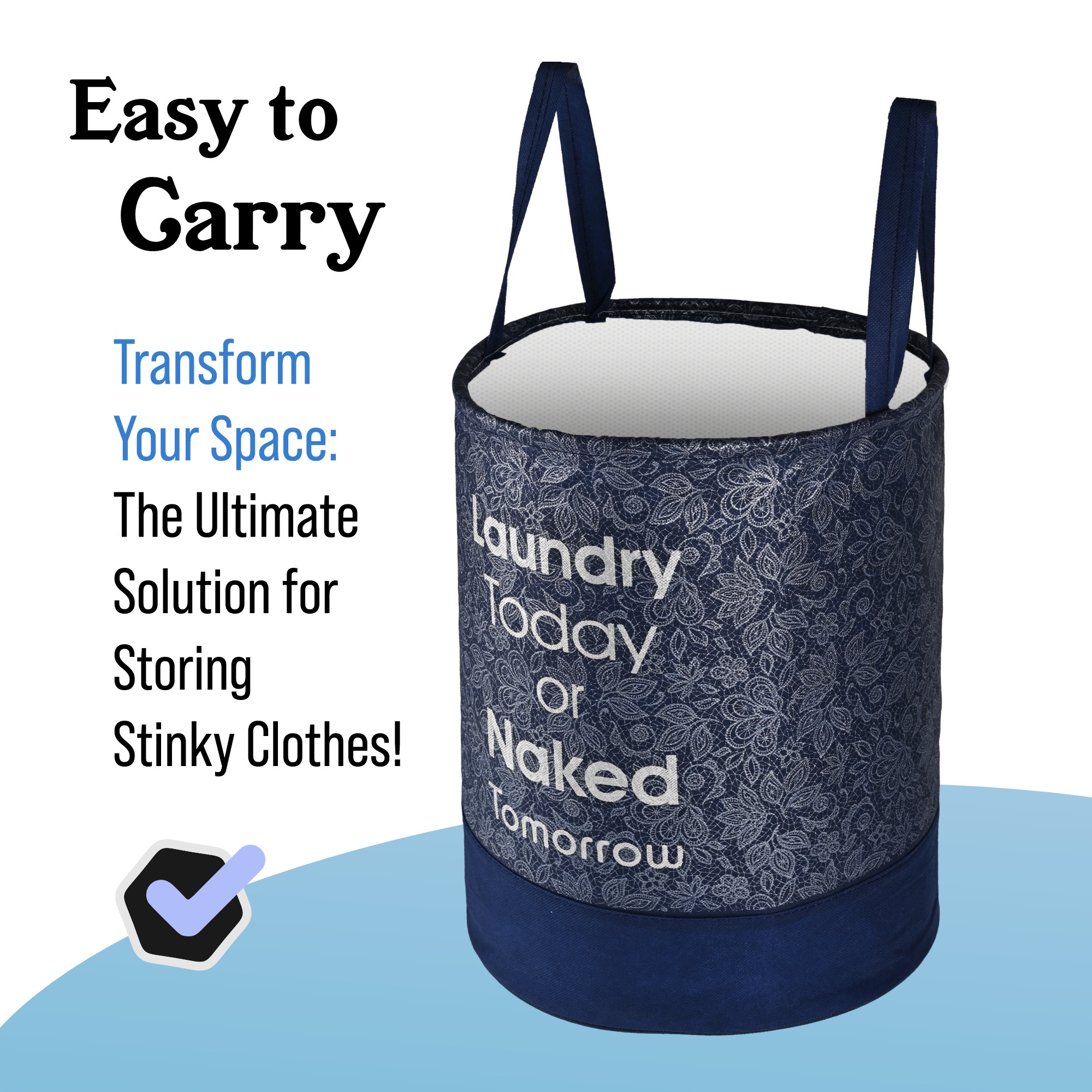 Kuber Industries 45L Foldable Dirty Clothes Laundry Basket With Handles For Washing - Baby Unwashed Dress BinStorage Box  Leaf Print - Blue