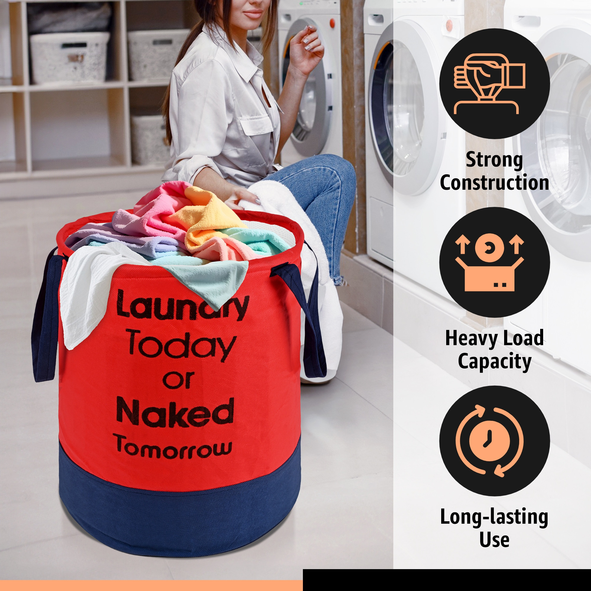 Kuber Industries 45L Foldable Dirty Clothes Laundry Basket With Handles For Washing - Baby Unwashed Dress BinStorage Box  Red  Blue