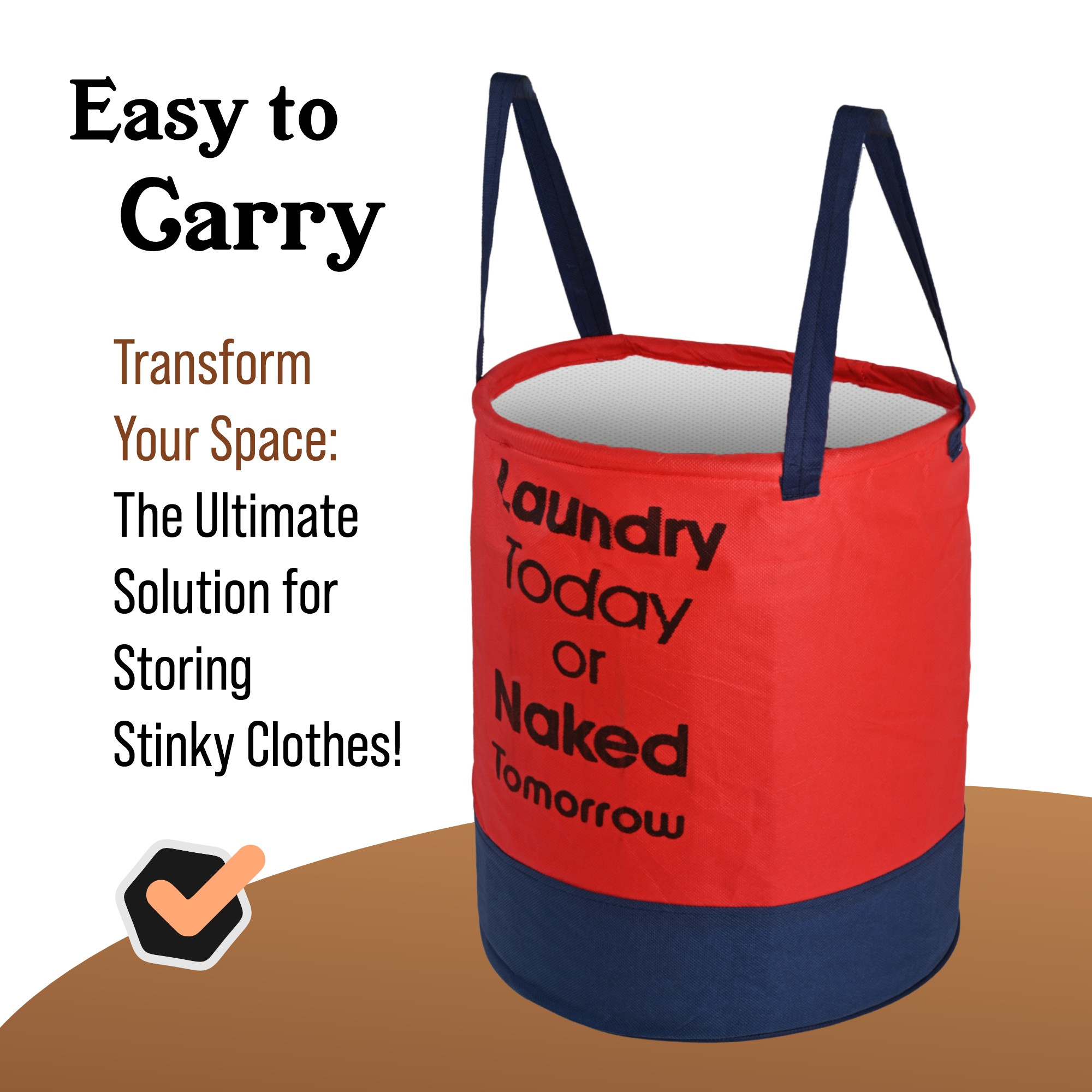 Kuber Industries 45L Foldable Dirty Clothes Laundry Basket With Handles For Washing - Baby Unwashed Dress BinStorage Box  Red  Blue