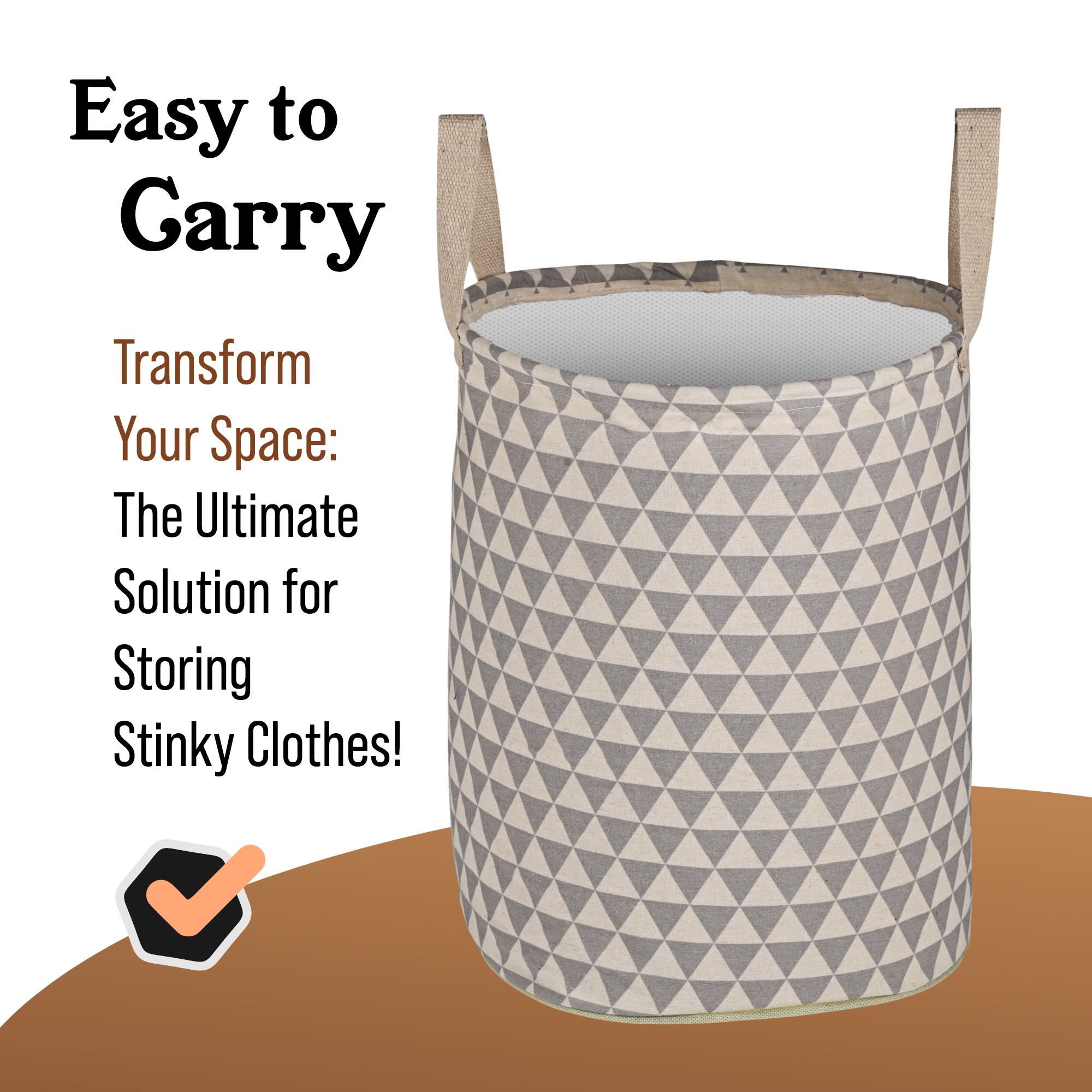 Kuber Industries 45L Foldable Dirty Clothes Laundry Basket With Handles For Washing - Baby Unwashed Dress BinStorage Box  Triangle Pattern - Grey