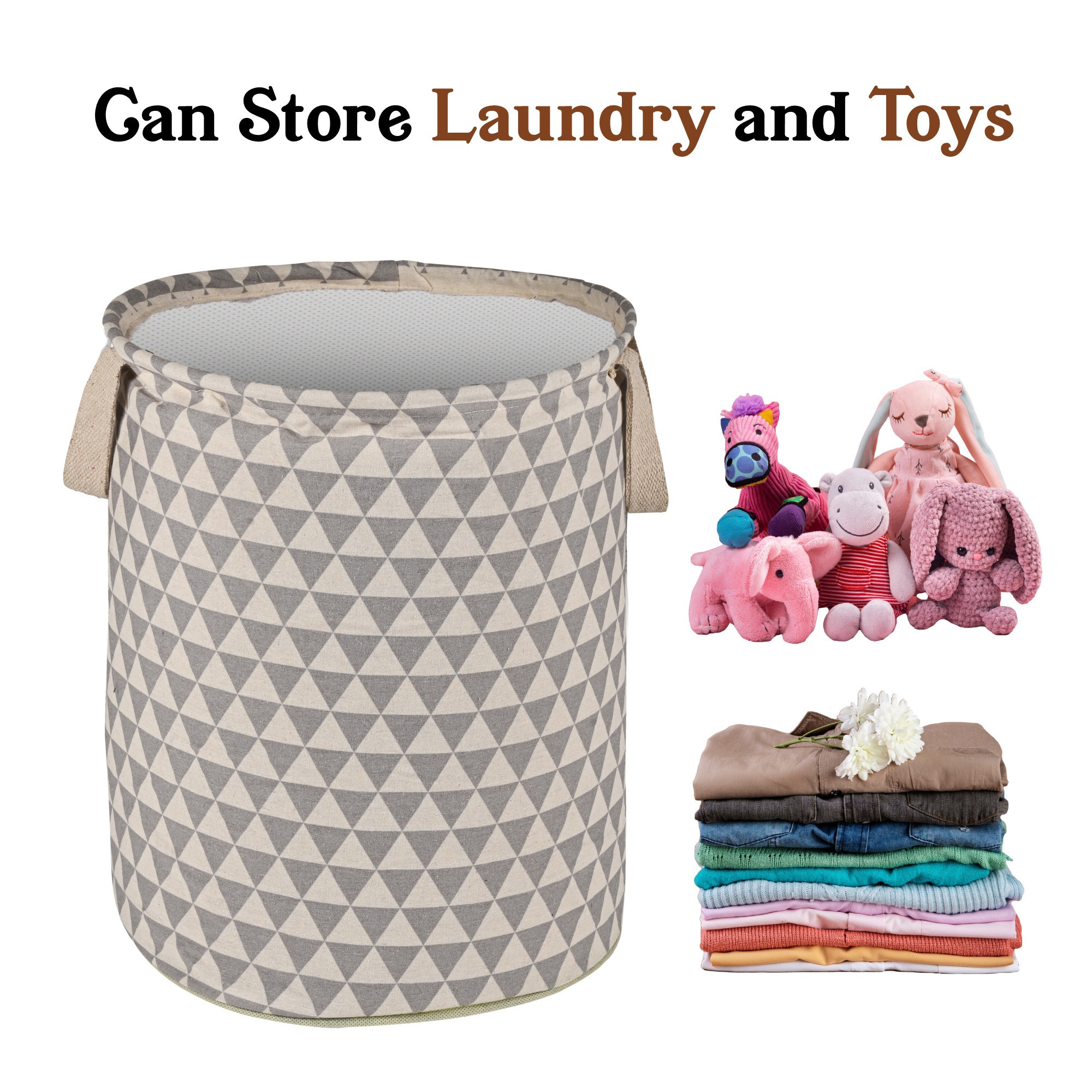 Kuber Industries 45L Foldable Dirty Clothes Laundry Basket With Handles For Washing - Baby Unwashed Dress BinStorage Box  Triangle Pattern - Grey